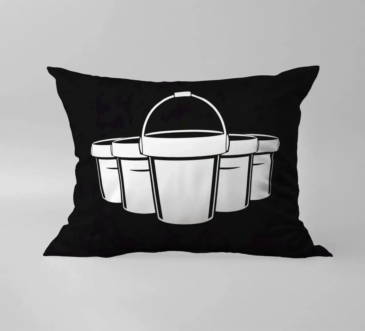 Five simple white buckets arranged in a circular pattern decorative cushion by DesignDoodle