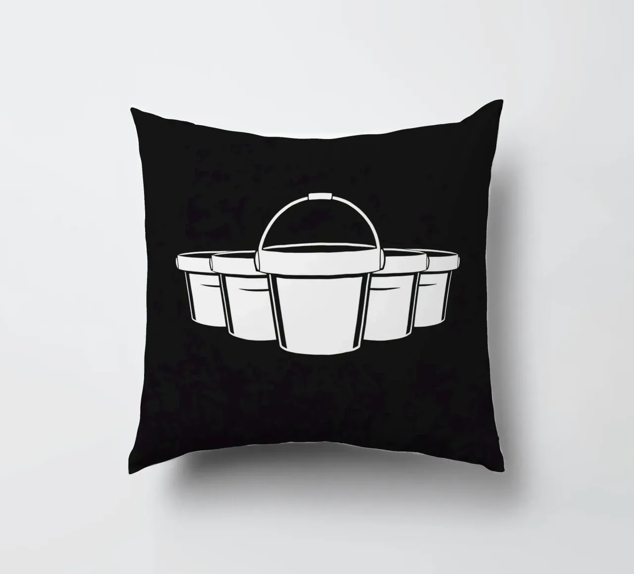 Five simple white buckets arranged in a circular pattern decorative cushion by DesignDoodle