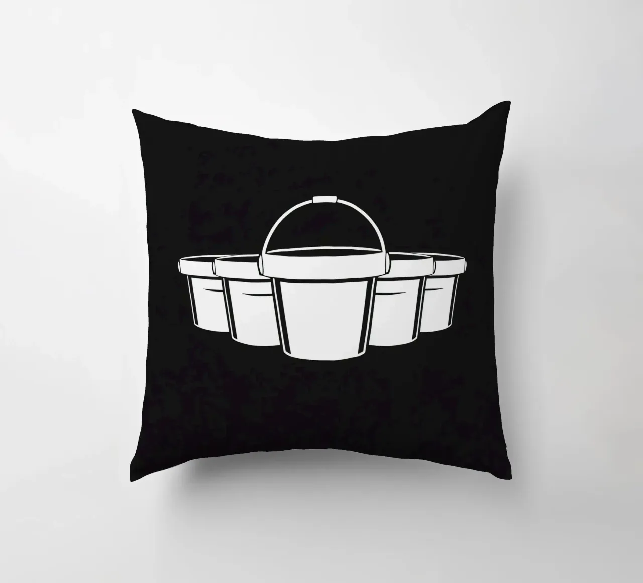 Five simple white buckets arranged in a circular pattern decorative cushion by DesignDoodle