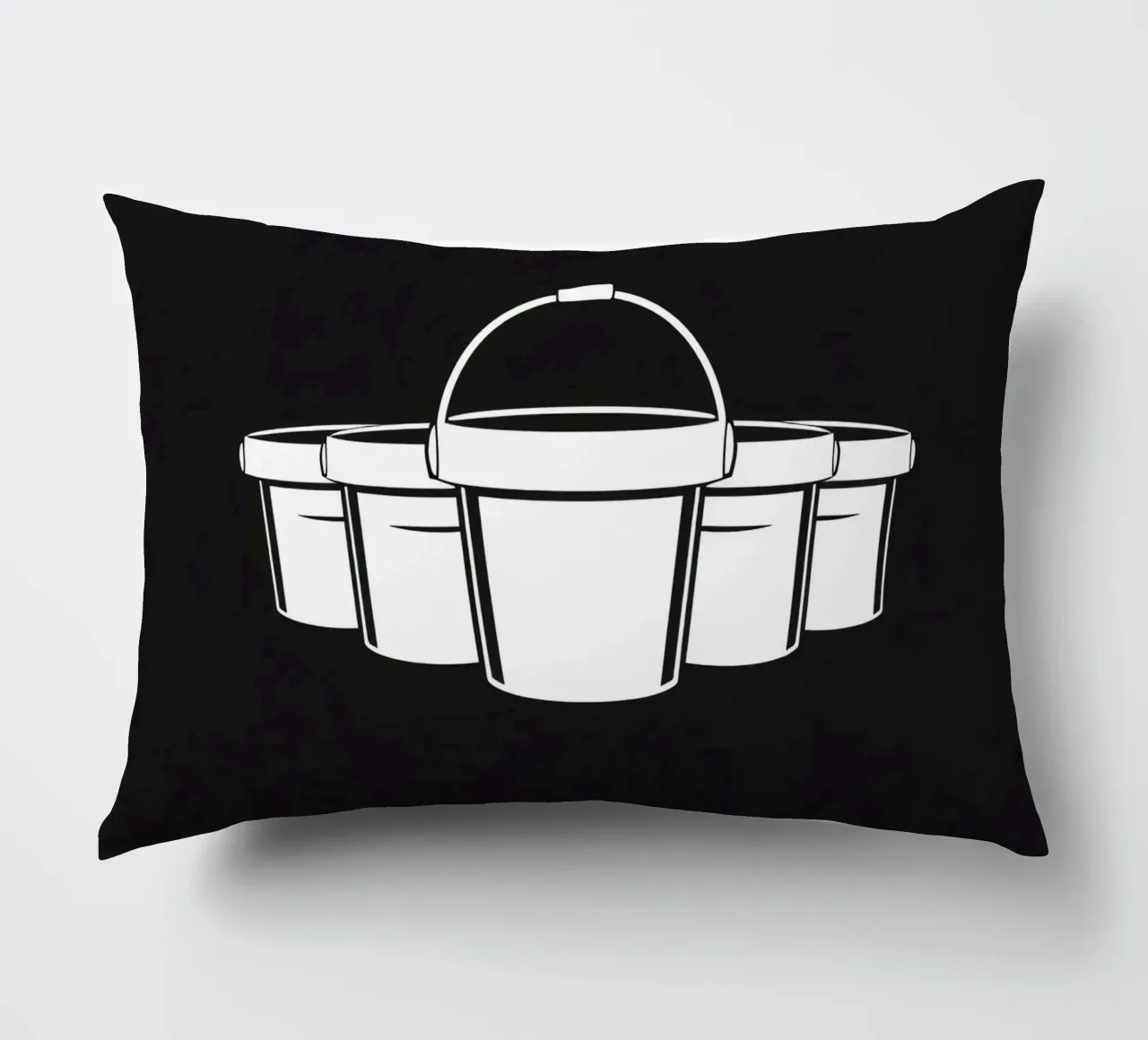 Five simple white buckets arranged in a circular pattern decorative cushion by DesignDoodle