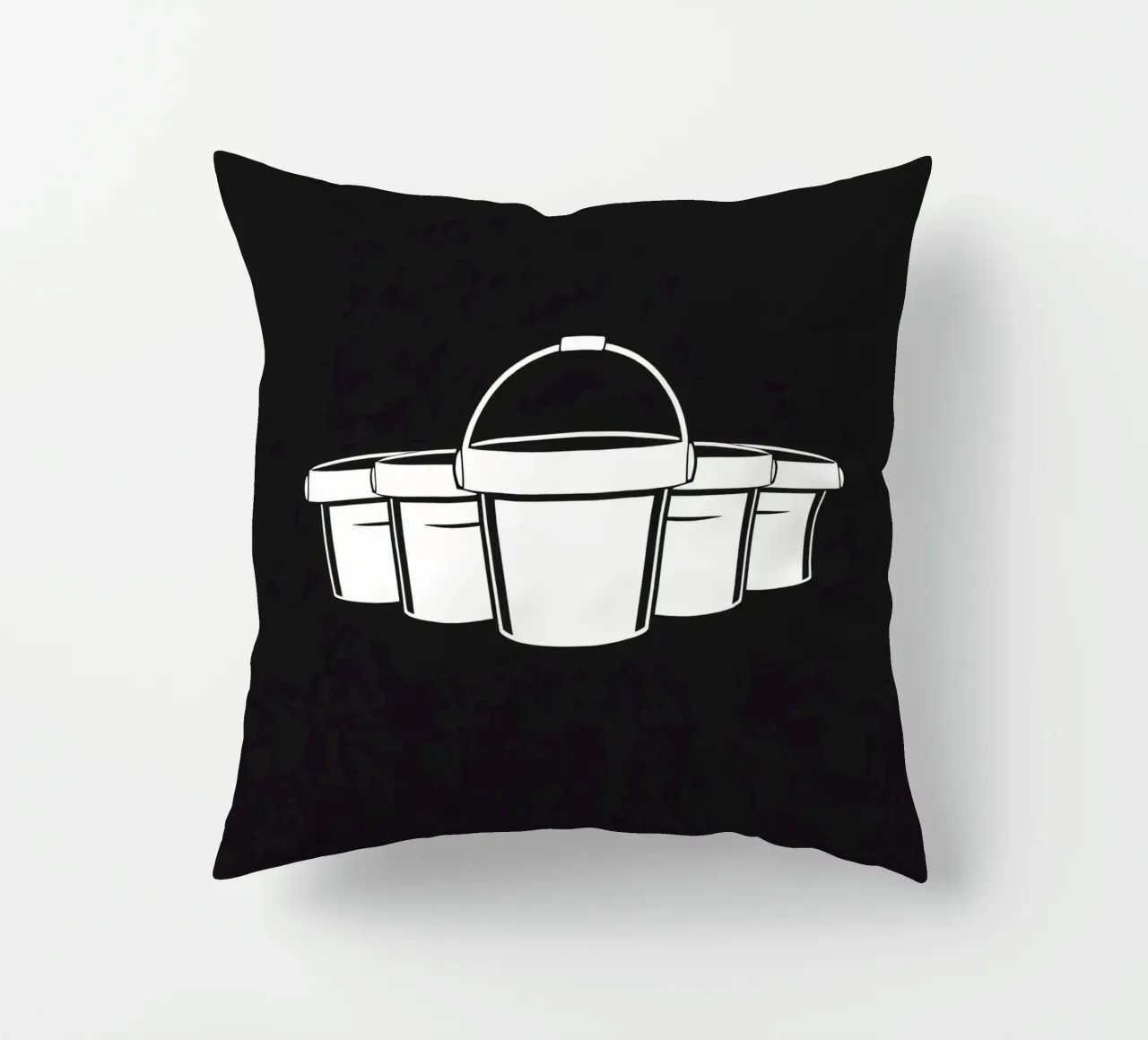 Five simple white buckets arranged in a circular pattern decorative cushion by DesignDoodle