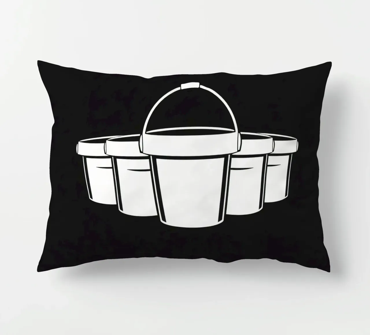 Five simple white buckets arranged in a circular pattern decorative cushion by DesignDoodle