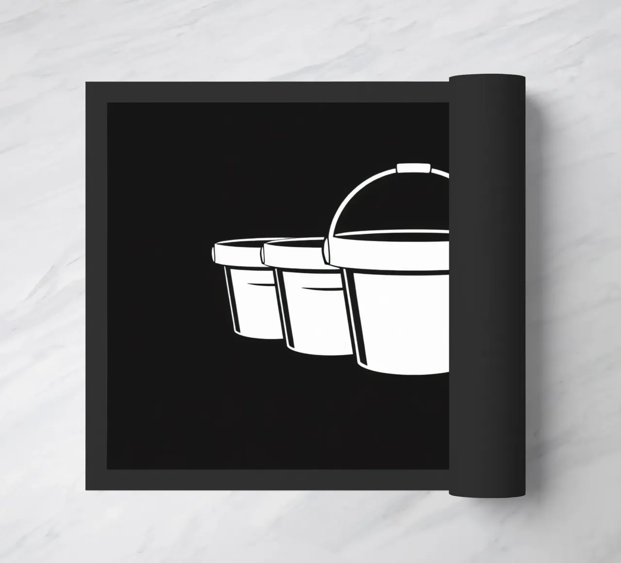 Five simple white buckets arranged in a circular pattern doormat by DesignDoodle