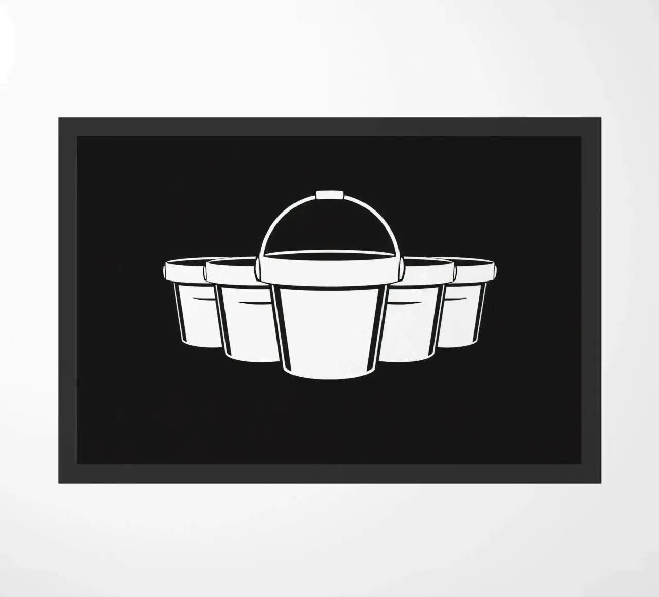 Five simple white buckets arranged in a circular pattern doormat by DesignDoodle