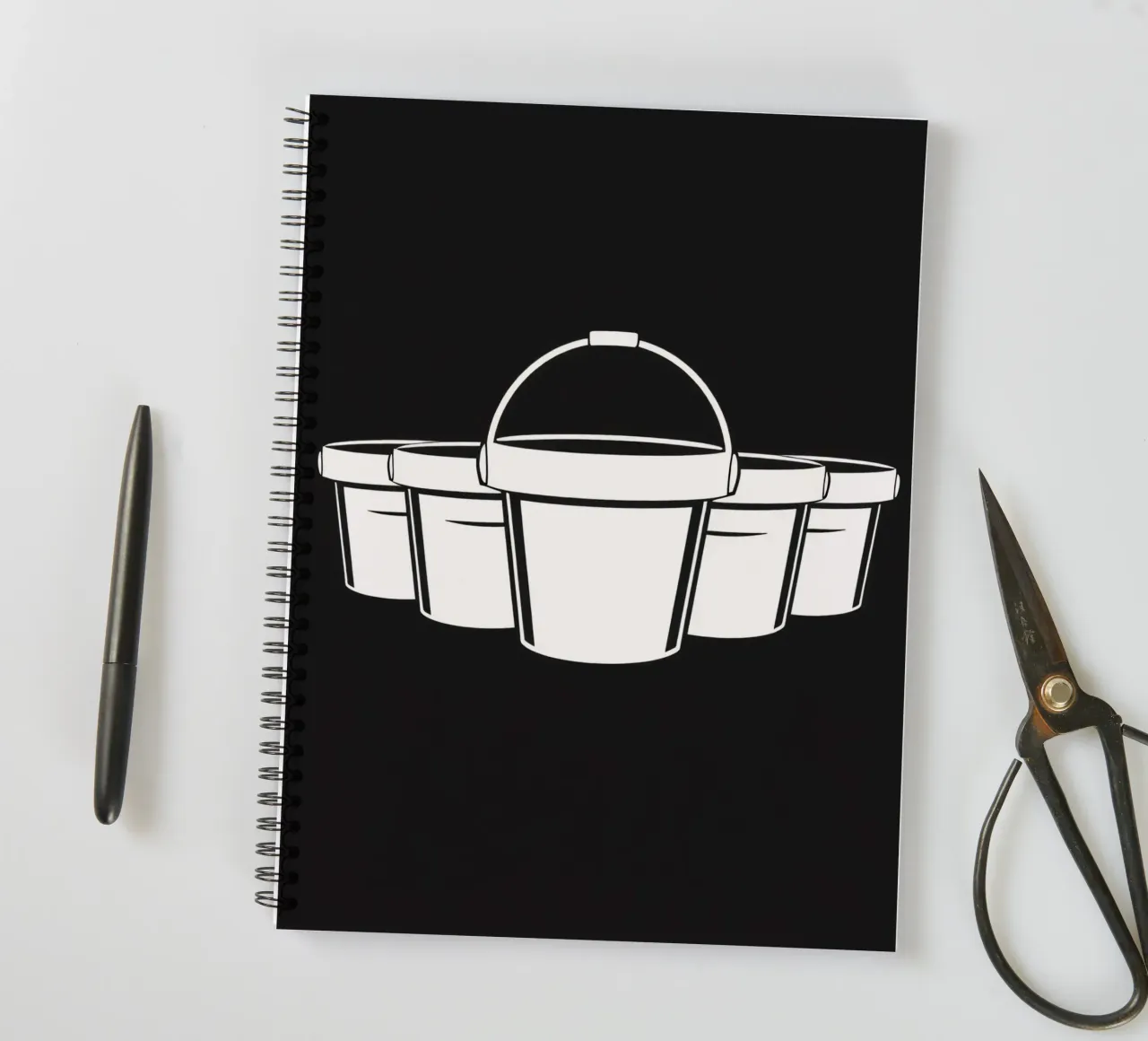 Five simple white buckets arranged in a circular pattern spiral notebook by DesignDoodle