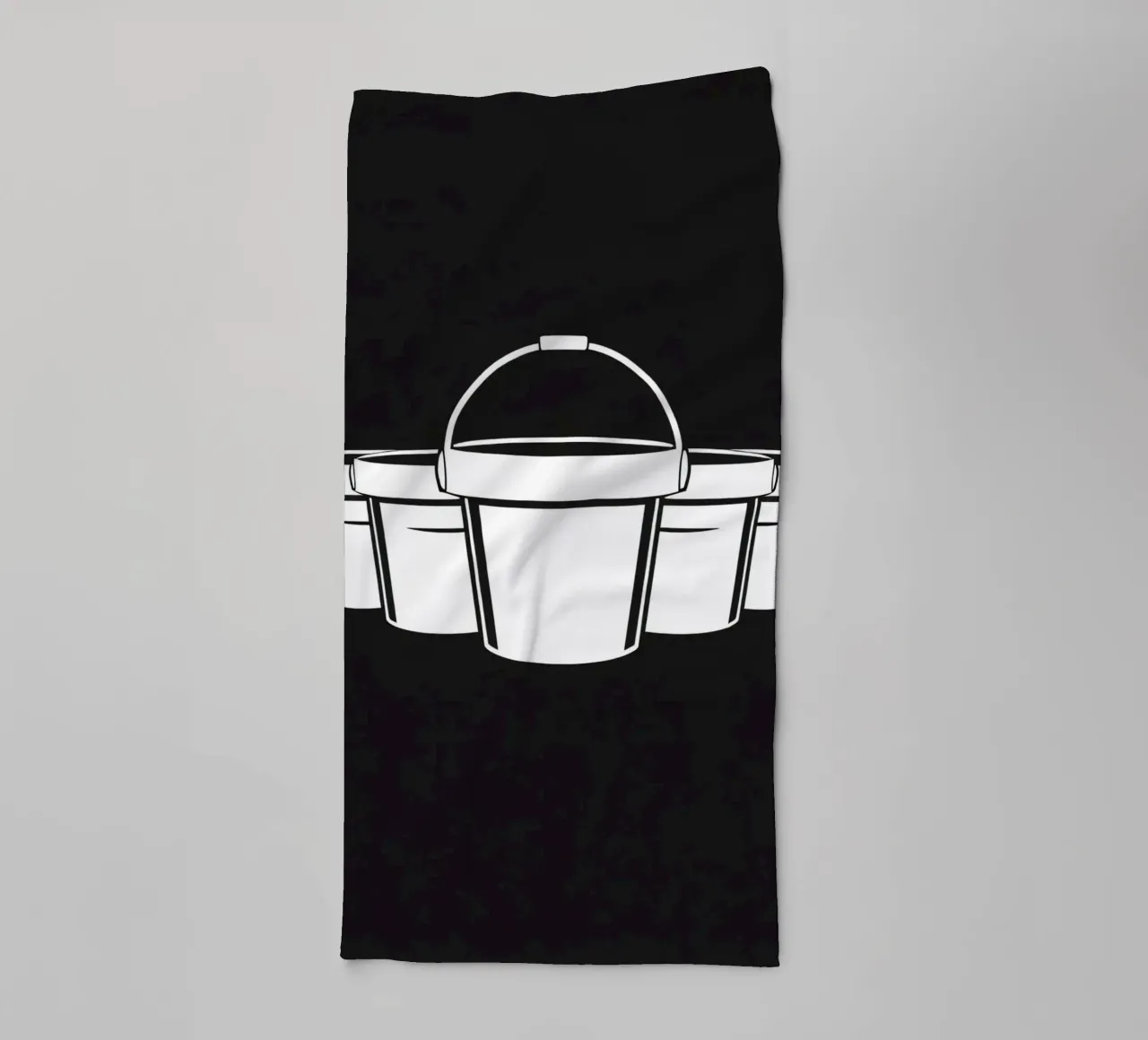 Five simple white buckets arranged in a circular pattern towel by DesignDoodle