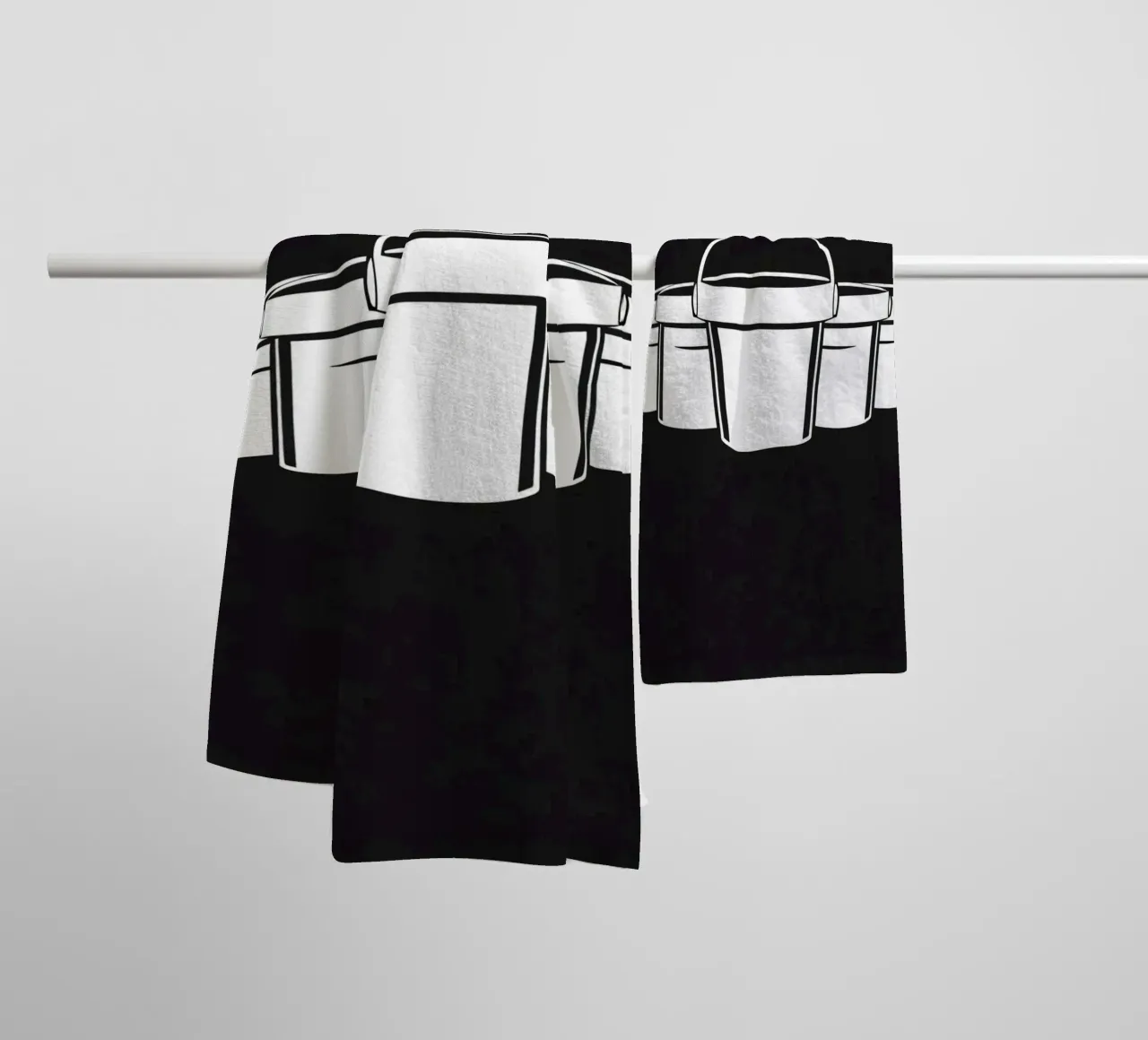 Five simple white buckets arranged in a circular pattern towel by DesignDoodle