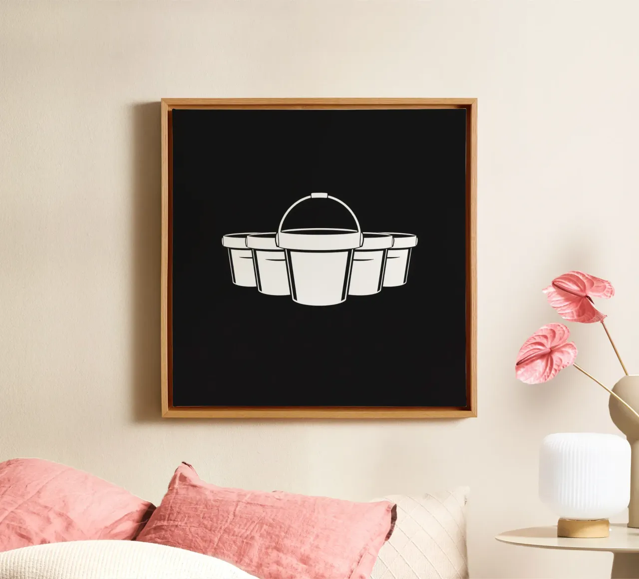 Five simple white buckets arranged in a circular pattern canvas by DesignDoodle