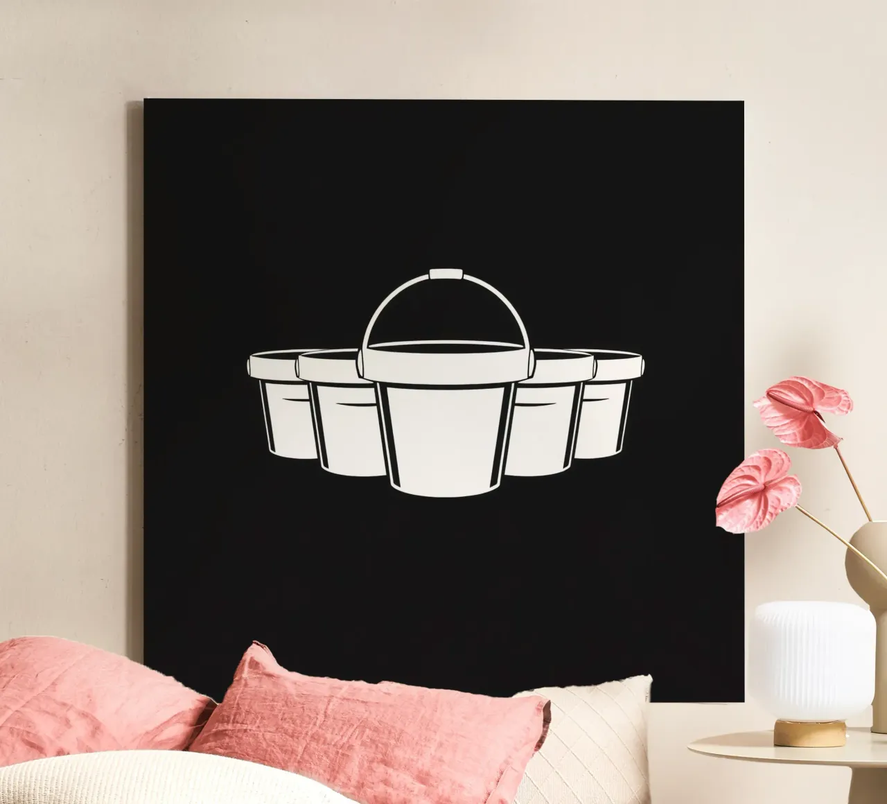 Five simple white buckets arranged in a circular pattern canvas by DesignDoodle