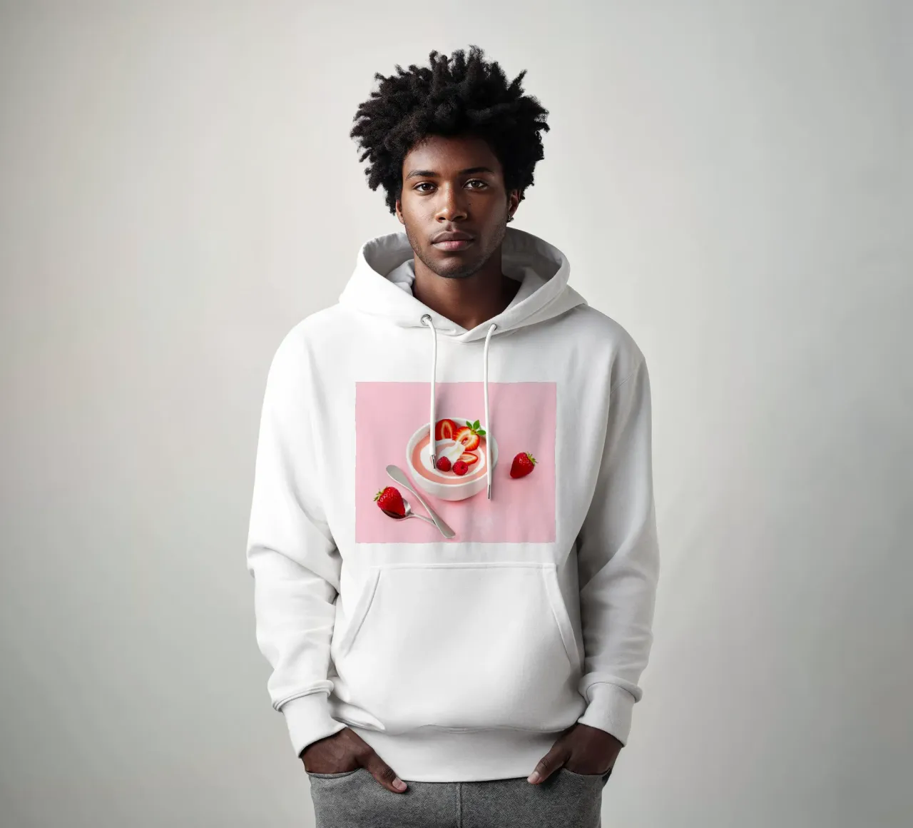 Deliziosa coppa di yogurt alla fragola guarnita di fresco felpa con cappuccio da DesignDoodle