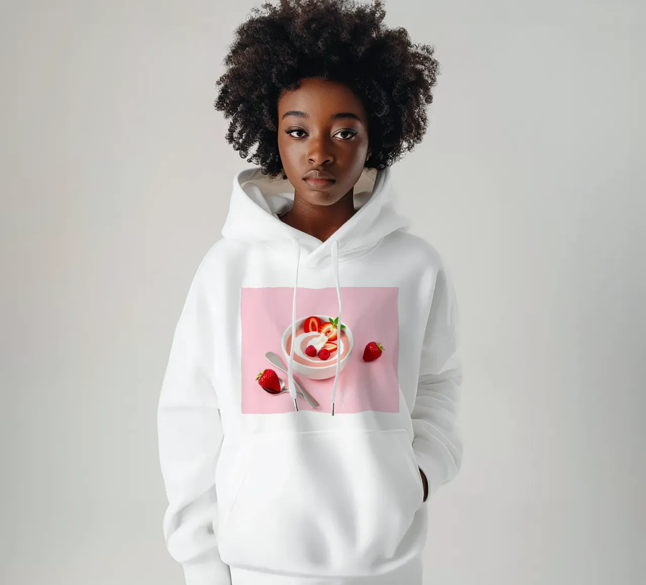 Deliziosa coppa di yogurt alla fragola guarnita di fresco felpa con cappuccio da DesignDoodle