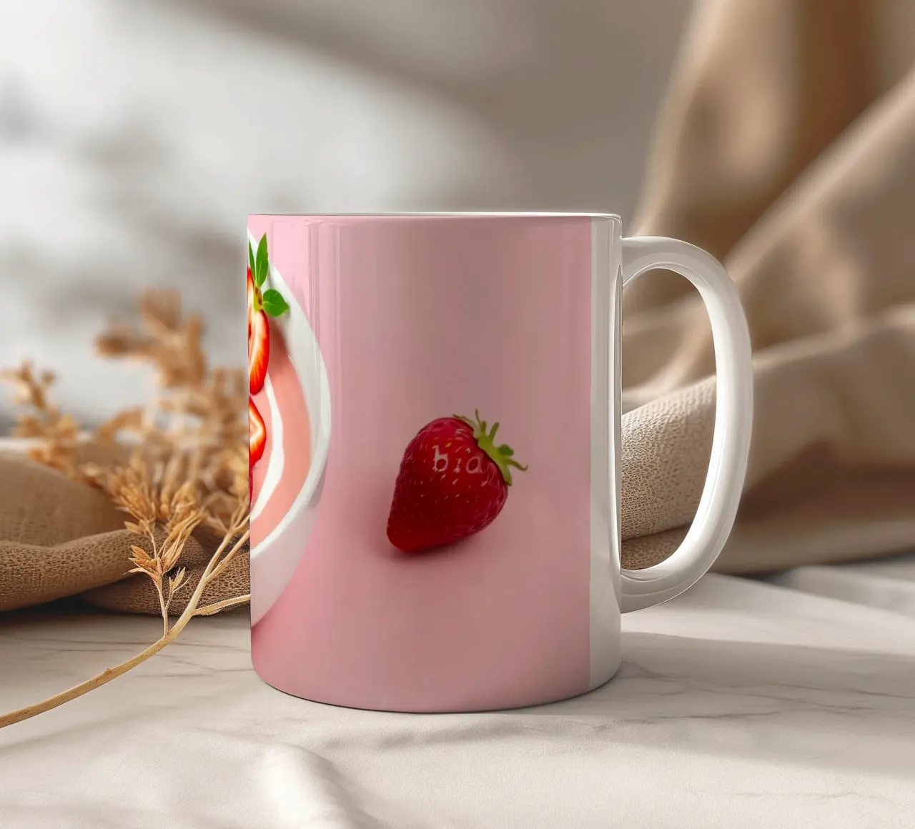Deliziosa coppa di yogurt alla fragola guarnita di fresco tazza in ceramica da DesignDoodle