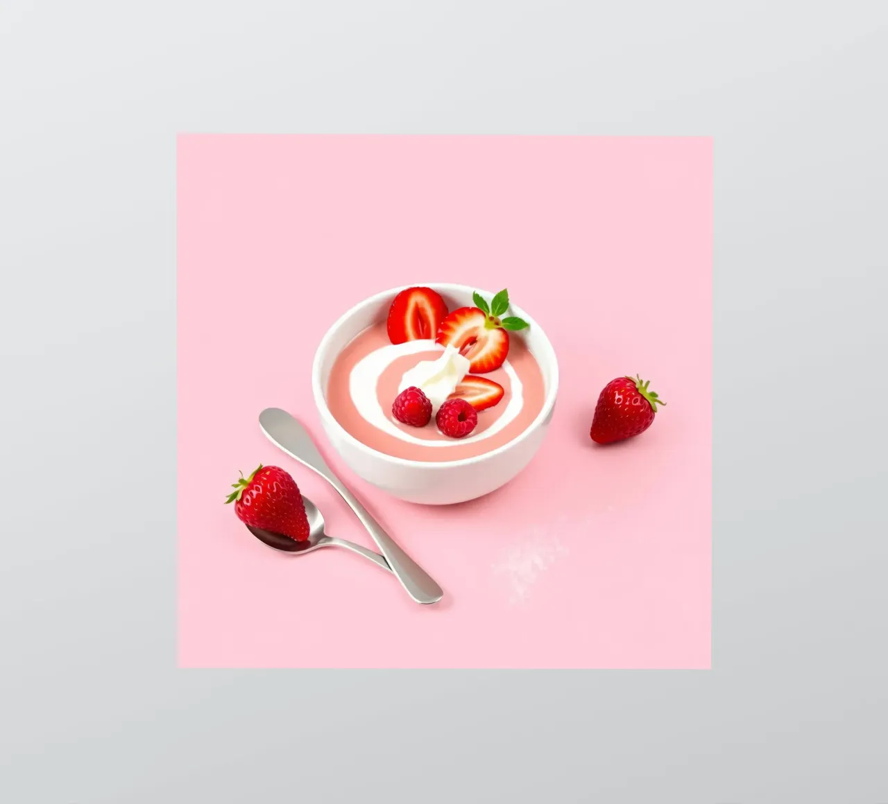 Deliziosa coppa di yogurt alla fragola guarnita di fresco adesivo da DesignDoodle