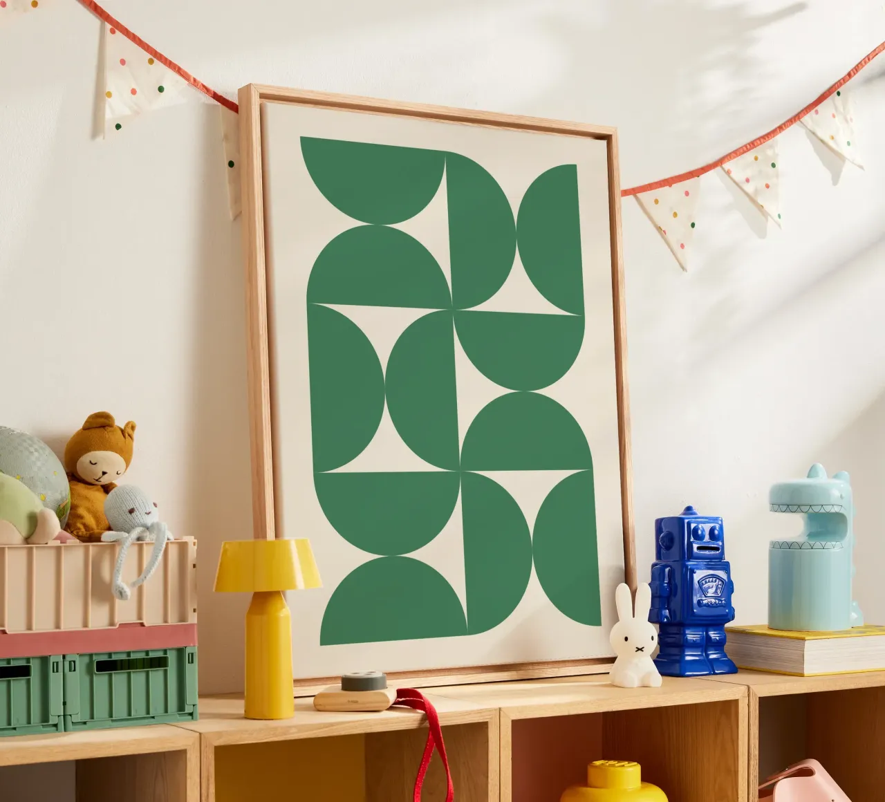 Bauhuas Green Semi-Circles Pattern canvas by Paigaam Studio