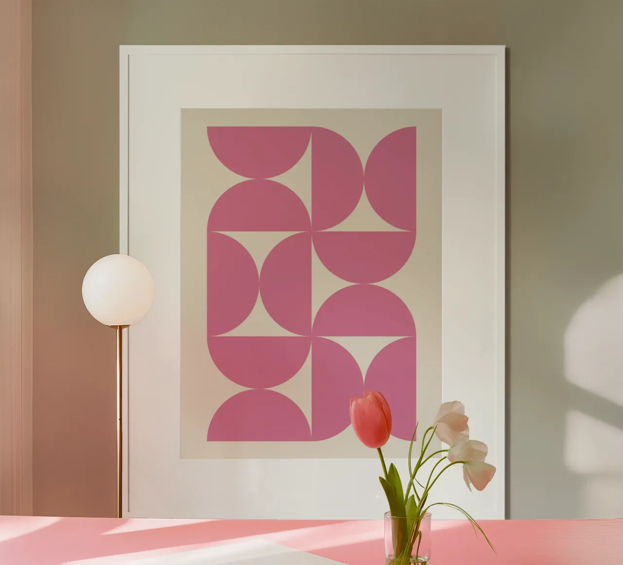Bauhaus Pink Semi Circles Pattern hahnemühle by Paigaam Studio