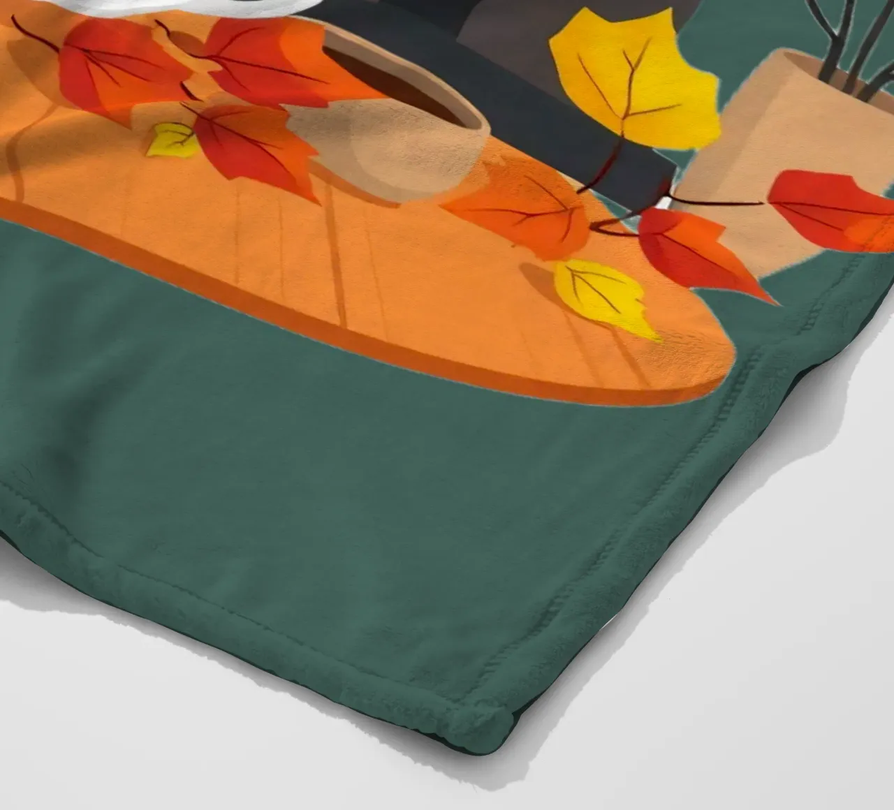 Un cadre automnal douillet avec une cheminée chaleureuse, un café fumant plaid polaire de DesignDoodle