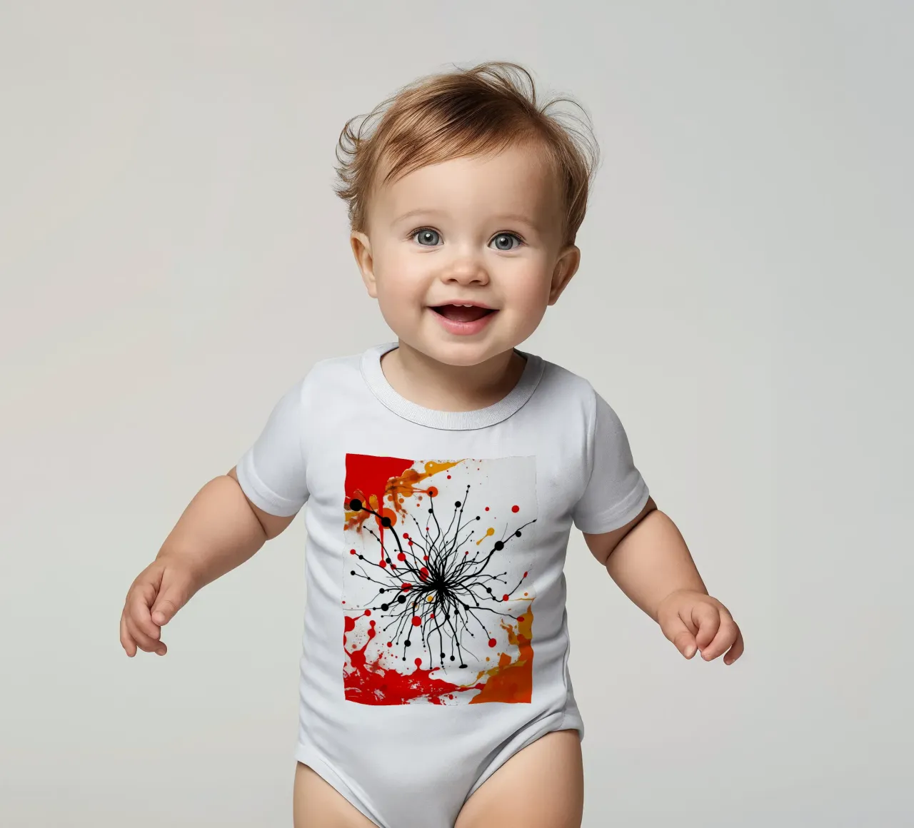 Abstracte kunst met zwarte lijnen en kleurrijke spatten babyrompertje korte mouwen van DesignDoodle