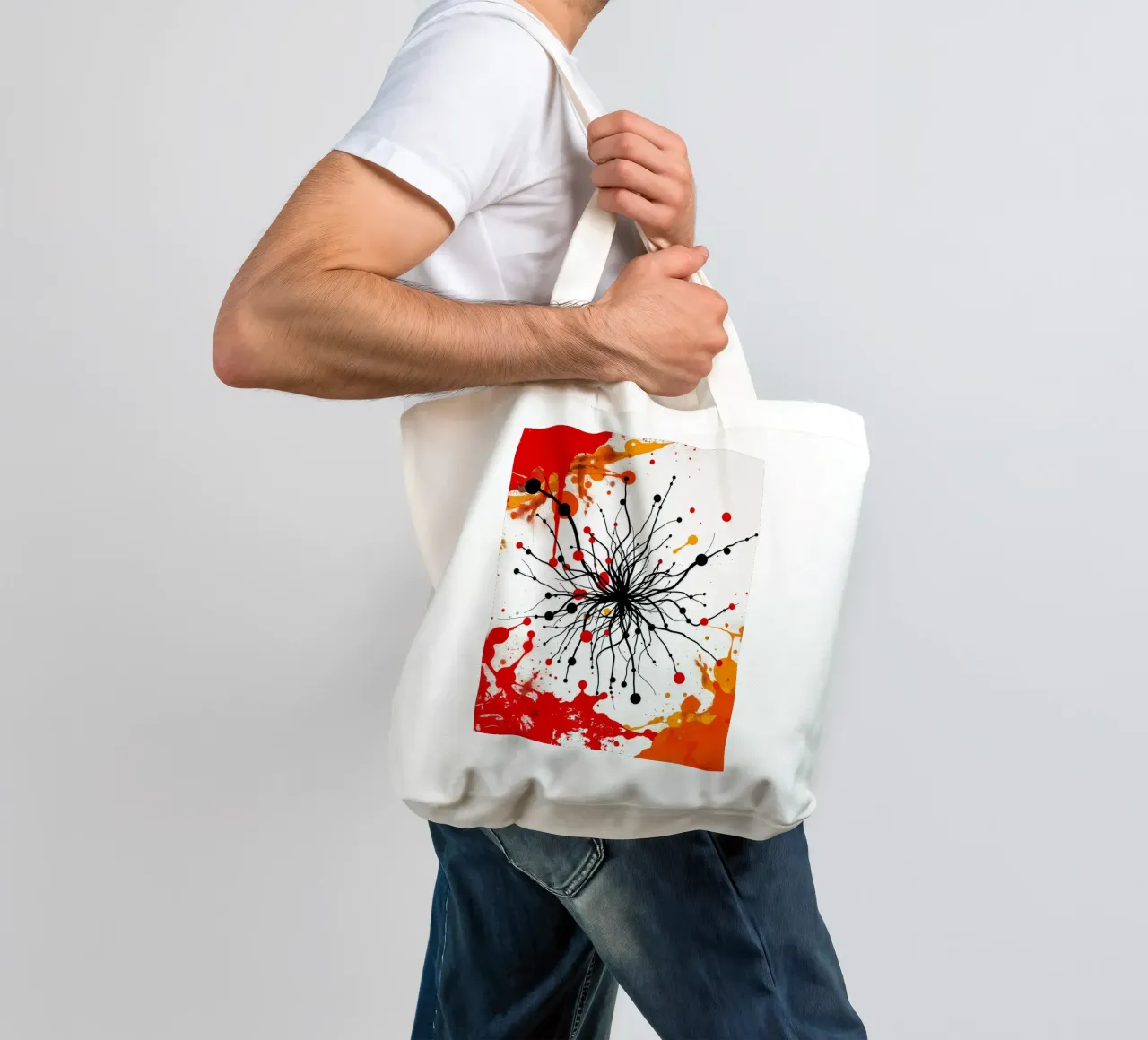 Art abstrait composé de lignes noires et d'éclaboussures colorées tote bag de DesignDoodle