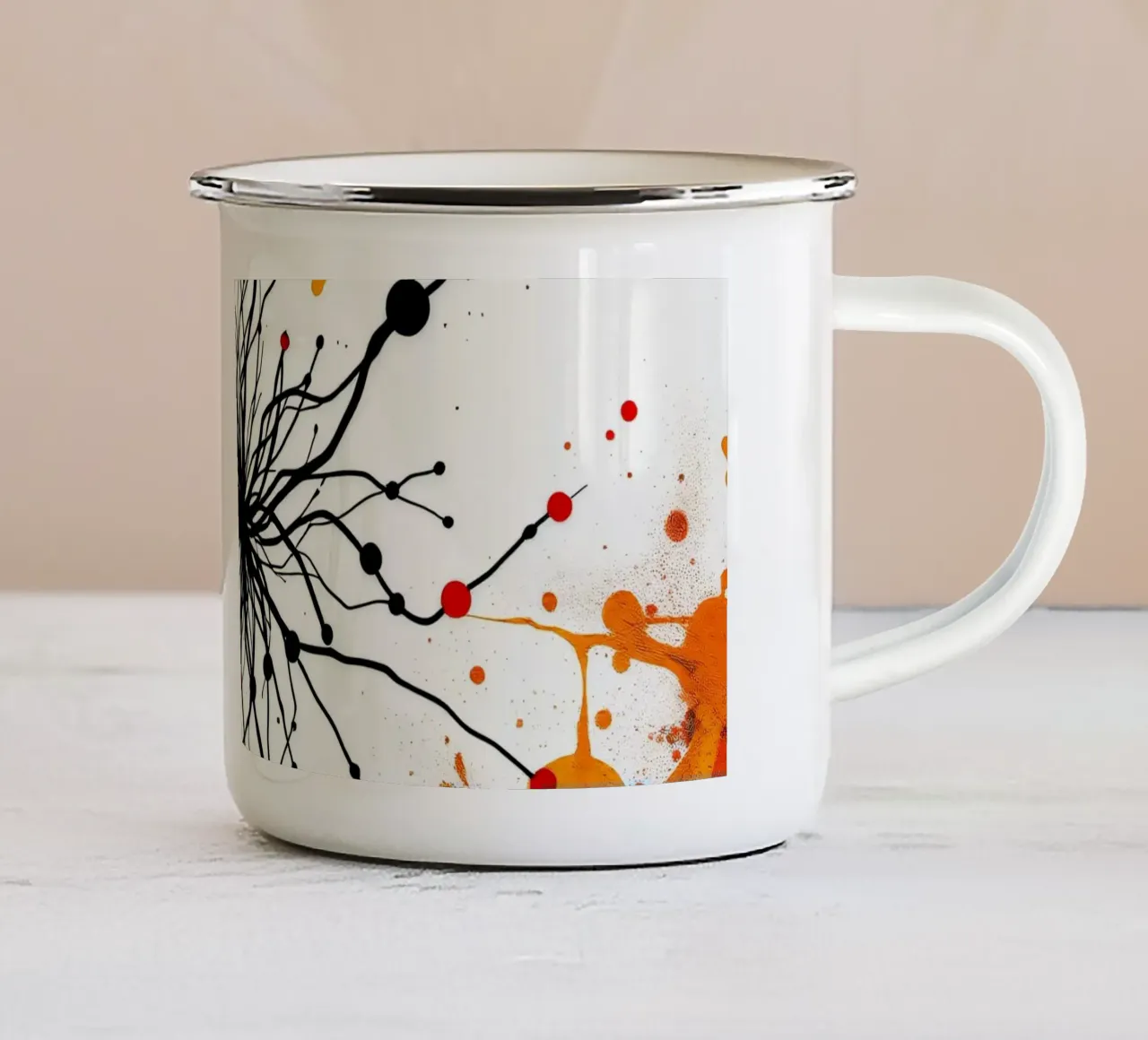 Arte astratta con linee nere e spruzzi colorati tazza in smalto da DesignDoodle