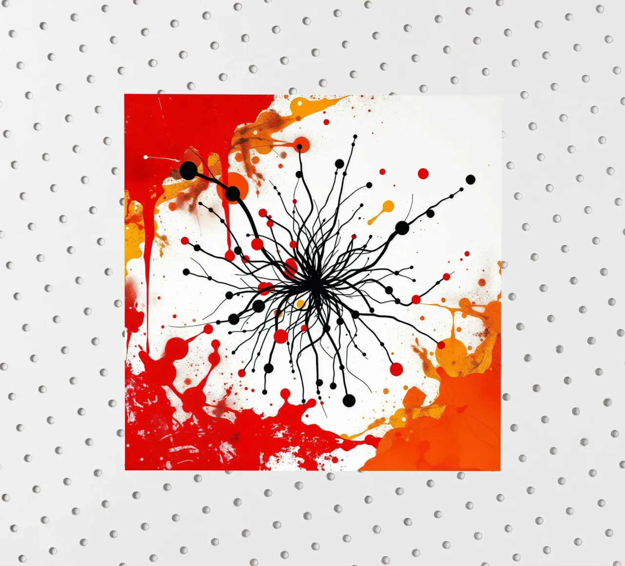 Art abstrait composé de lignes noires et d'éclaboussures colorées autocollant de DesignDoodle