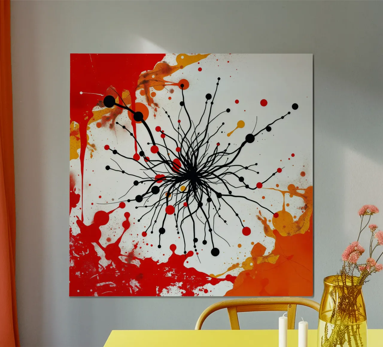 Abstract art featuring black lines and colorful splashes hahnemühle by DesignDoodle