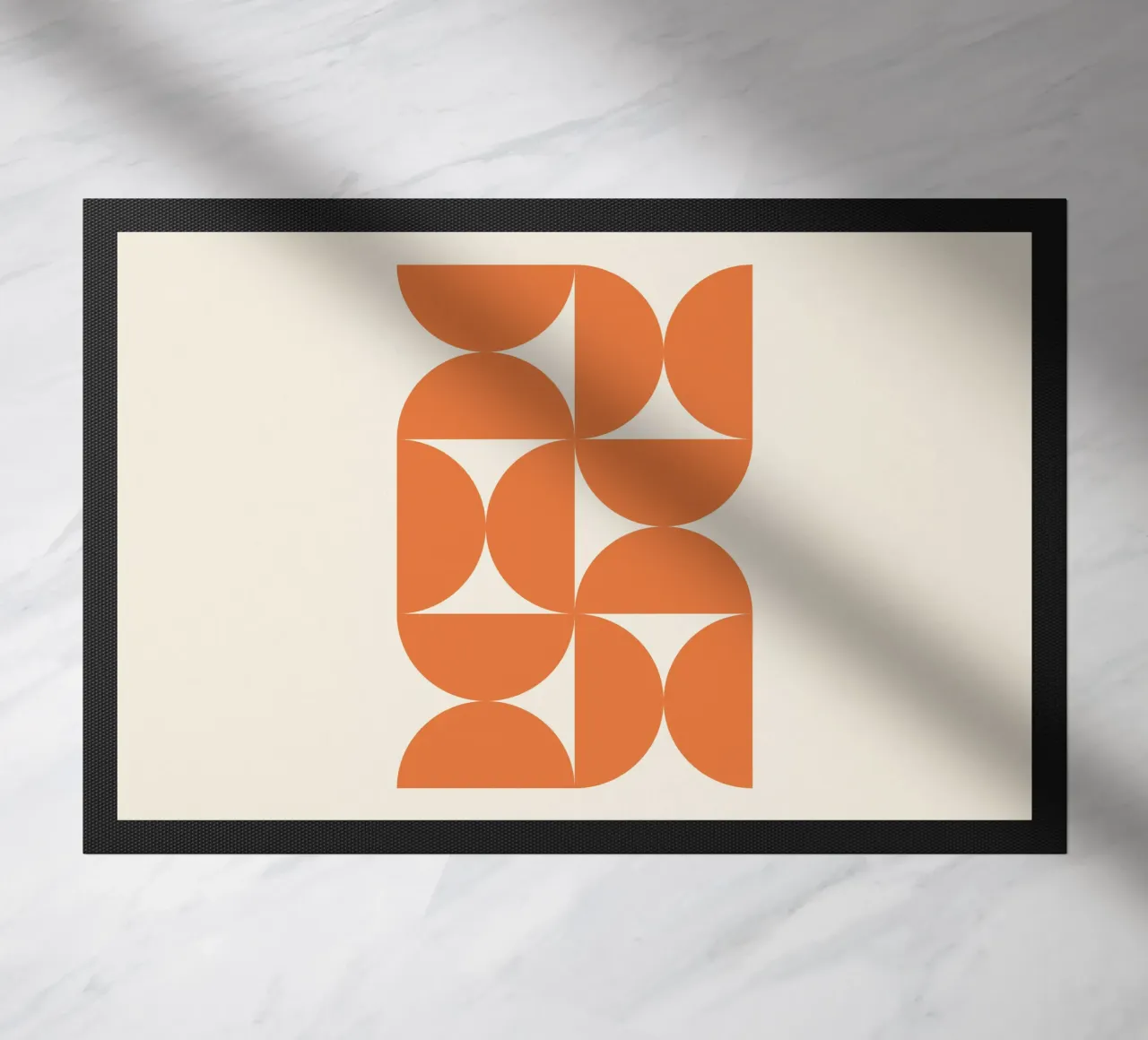 Bauhaus Orange Semi Circles Pattern doormat by Paigaam Studio