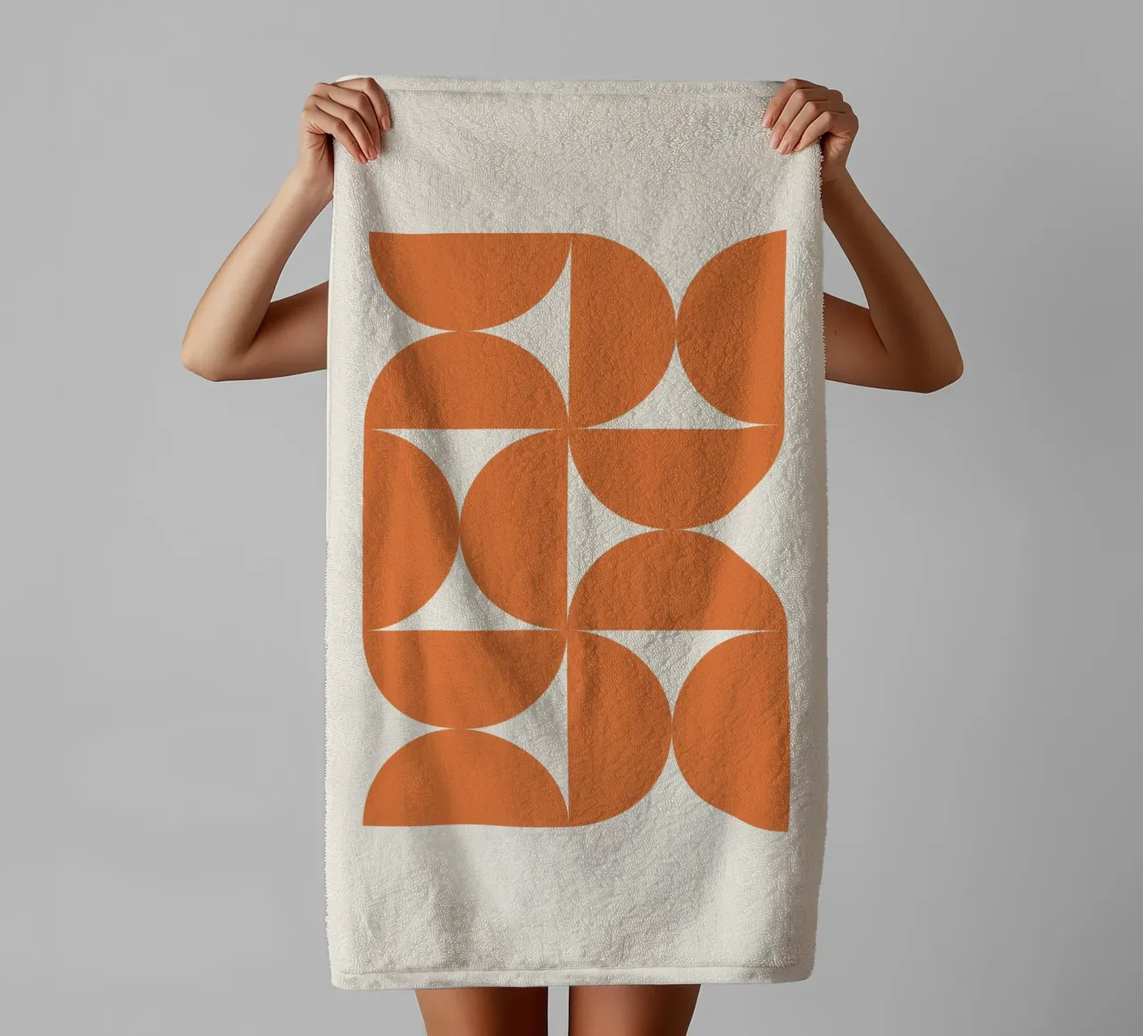 Bauhaus Orange Semi Circles Pattern towel by Paigaam Studio