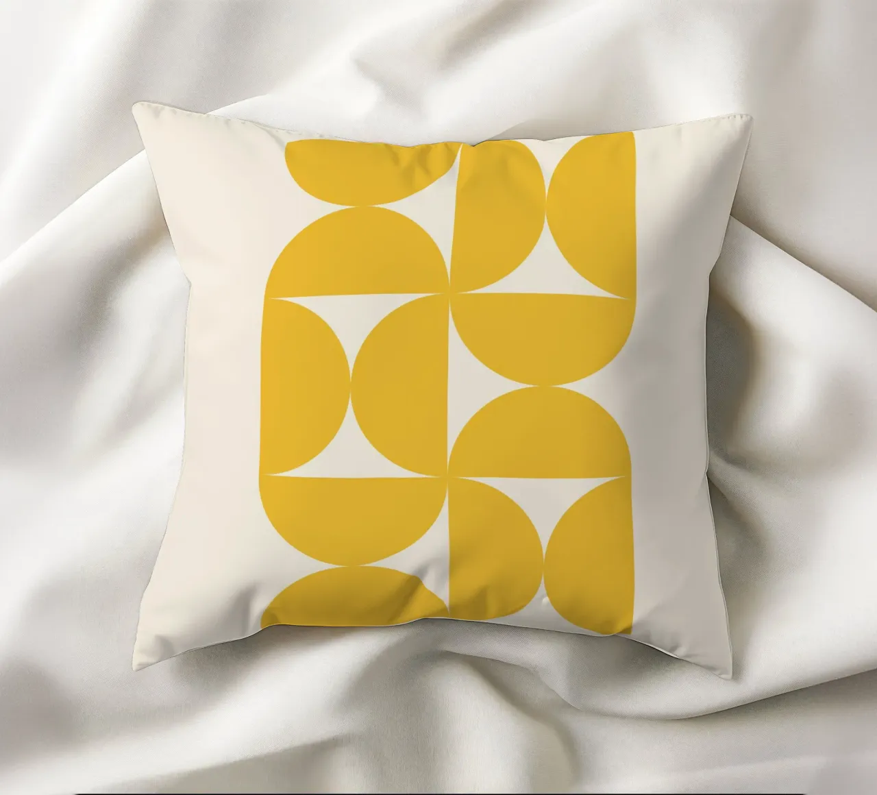 Bauhaus Yellow Semi Circles Pattern decorative cushion by Paigaam Studio