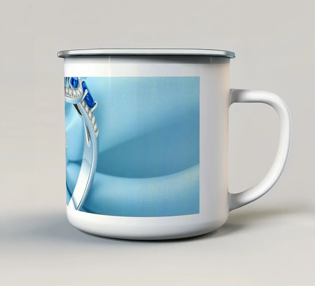 Elegante anello con gemma blu esposto in morbido tessuto di seta blu tazza in smalto da DesignDoodle