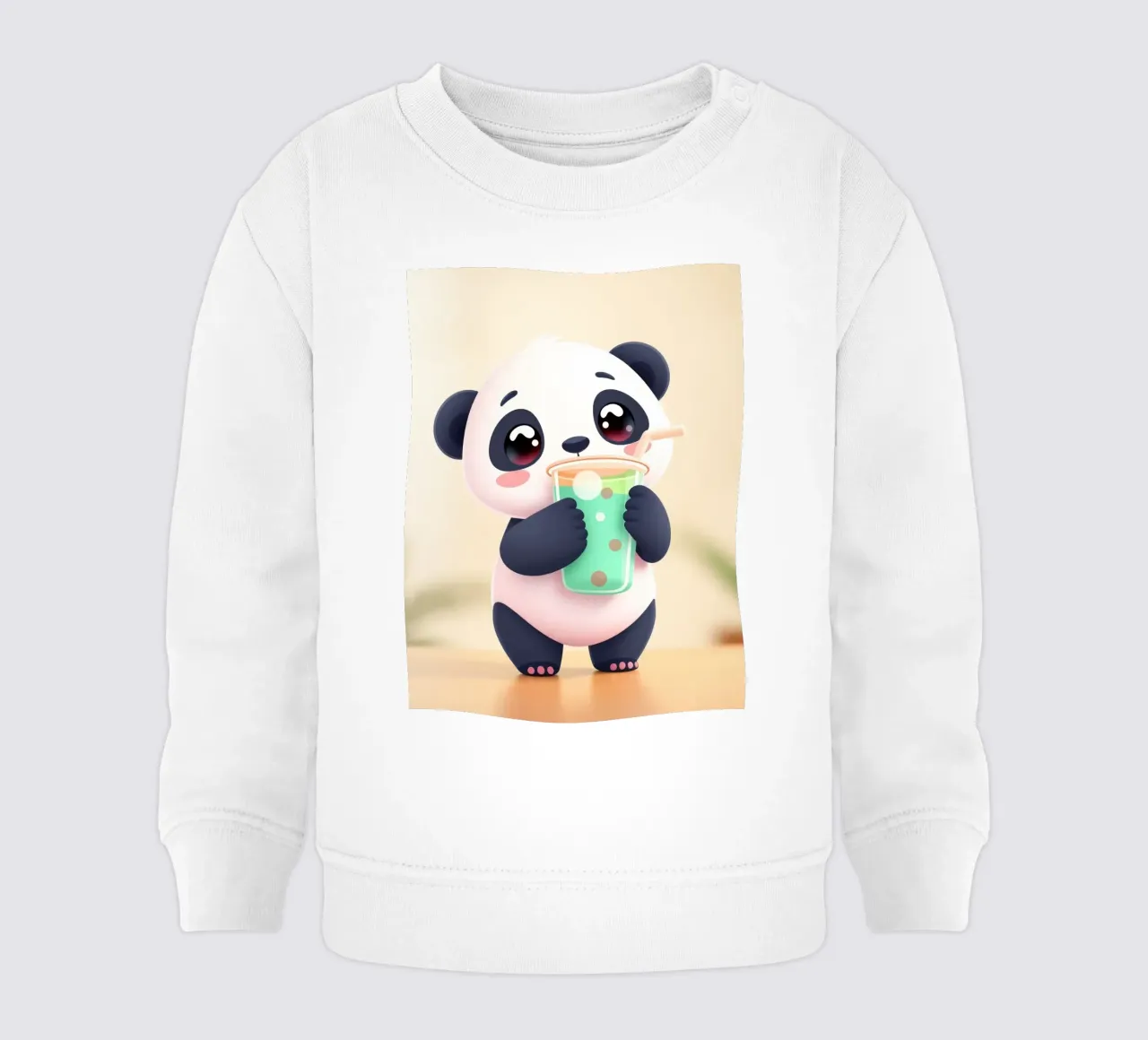 Simpatico personaggio di panda che si gode una bevanda colorata felpa neonato da DesignDoodle
