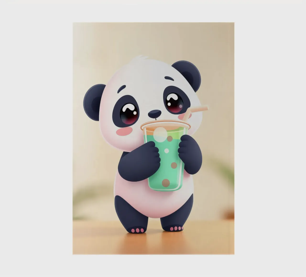 Cute panda character enjoying a colorful drink notebook by DesignDoodle