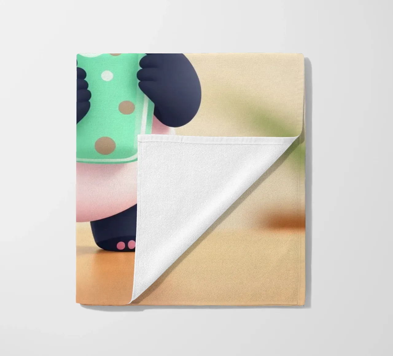 Simpatico personaggio di panda che si gode una bevanda colorata telo mare da DesignDoodle