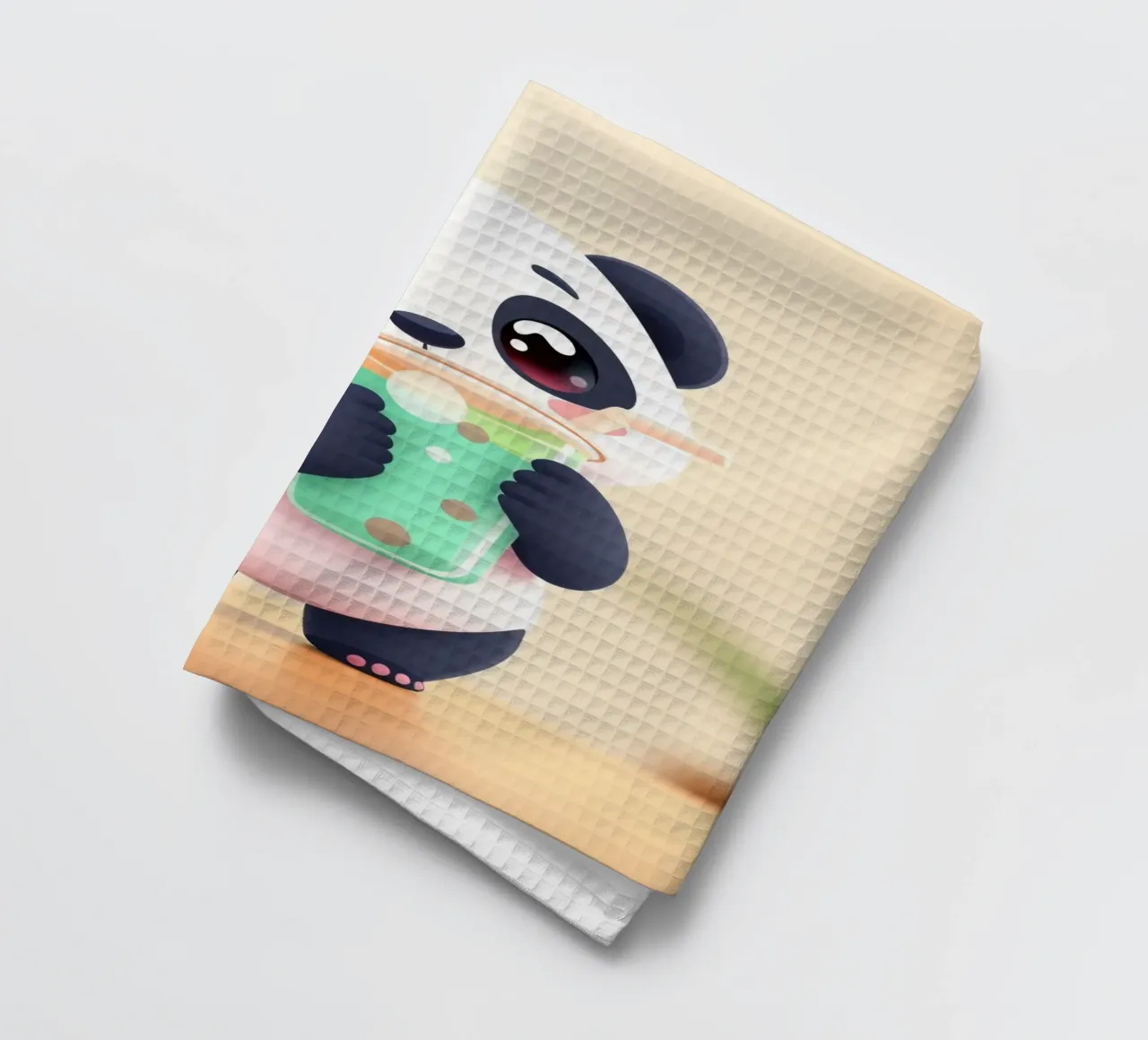 Mignon panda dégustant une boisson colorée torchon de DesignDoodle