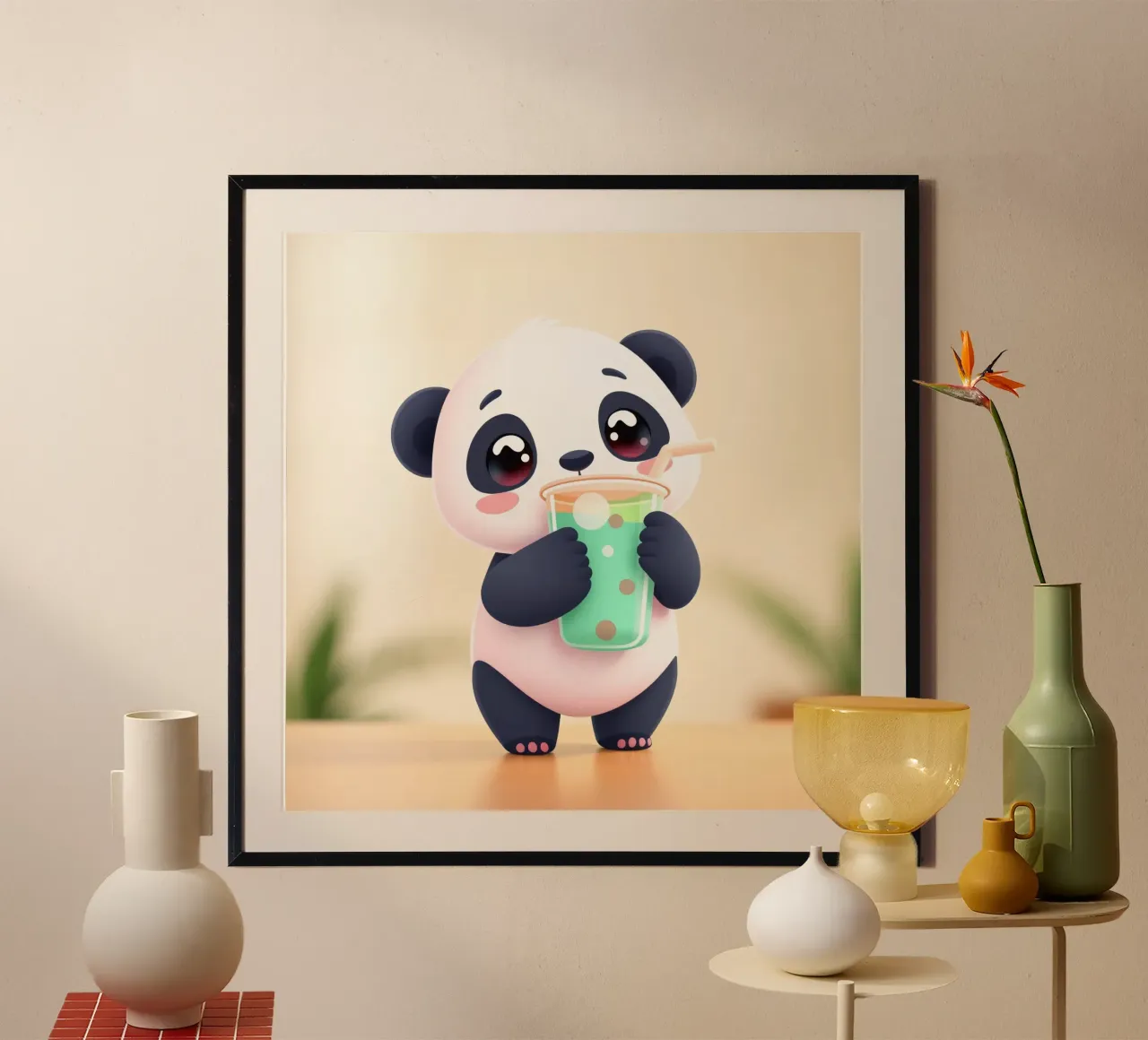 Mignon panda dégustant une boisson colorée hahnemühle de DesignDoodle