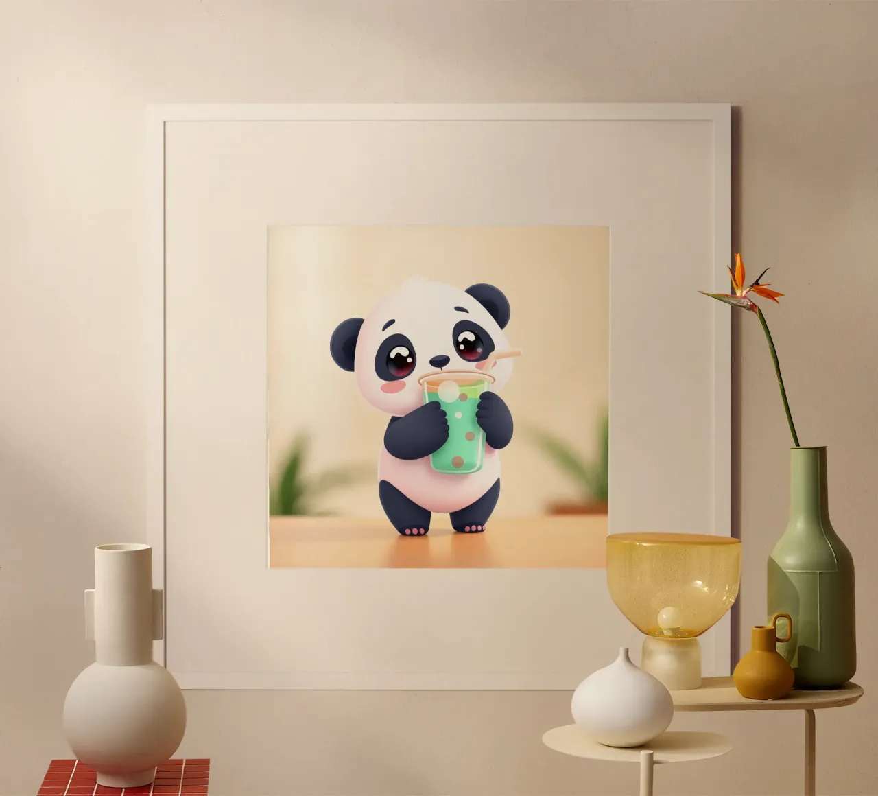 Mignon panda dégustant une boisson colorée hahnemühle de DesignDoodle