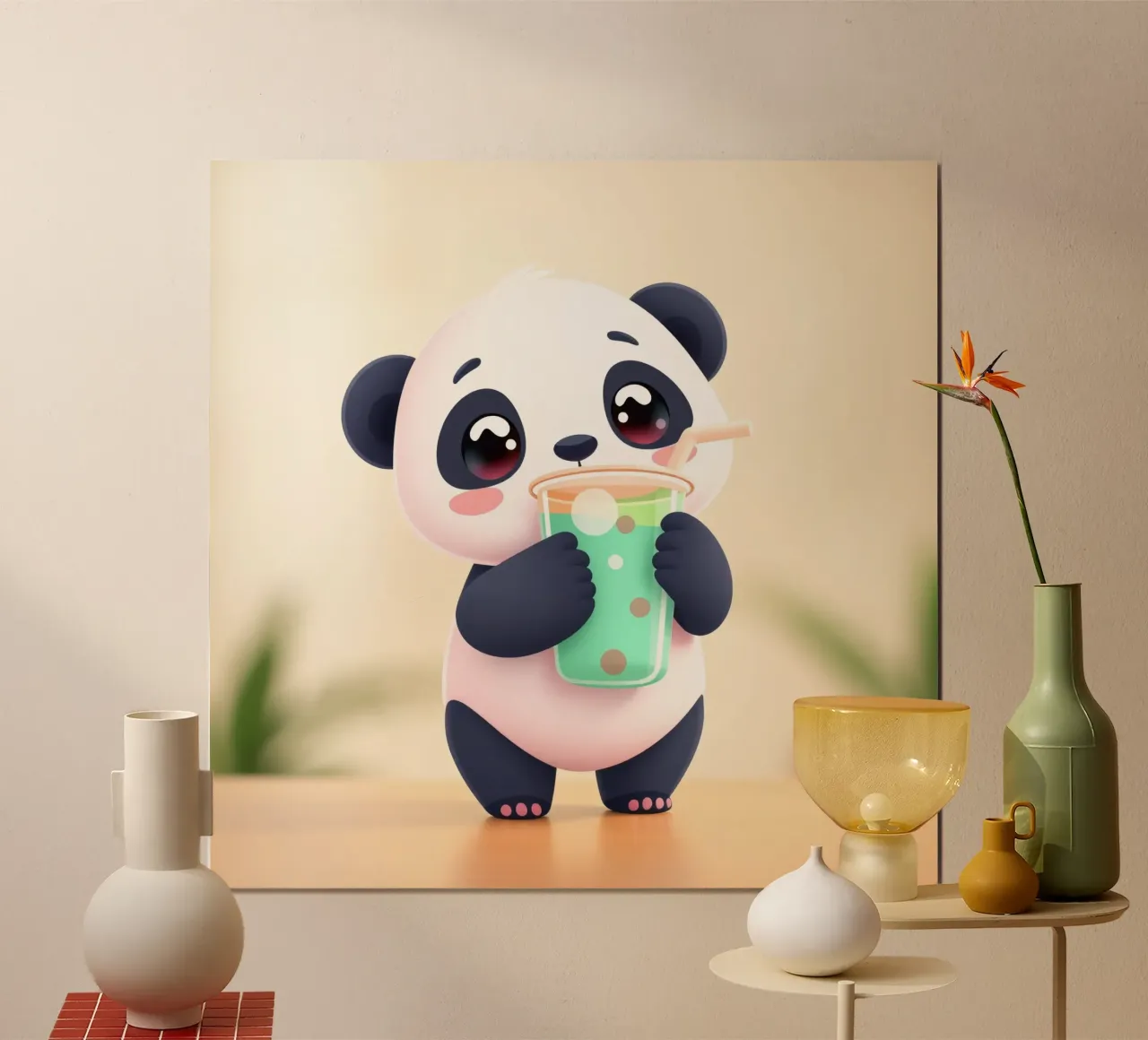 Mignon panda dégustant une boisson colorée hahnemühle de DesignDoodle