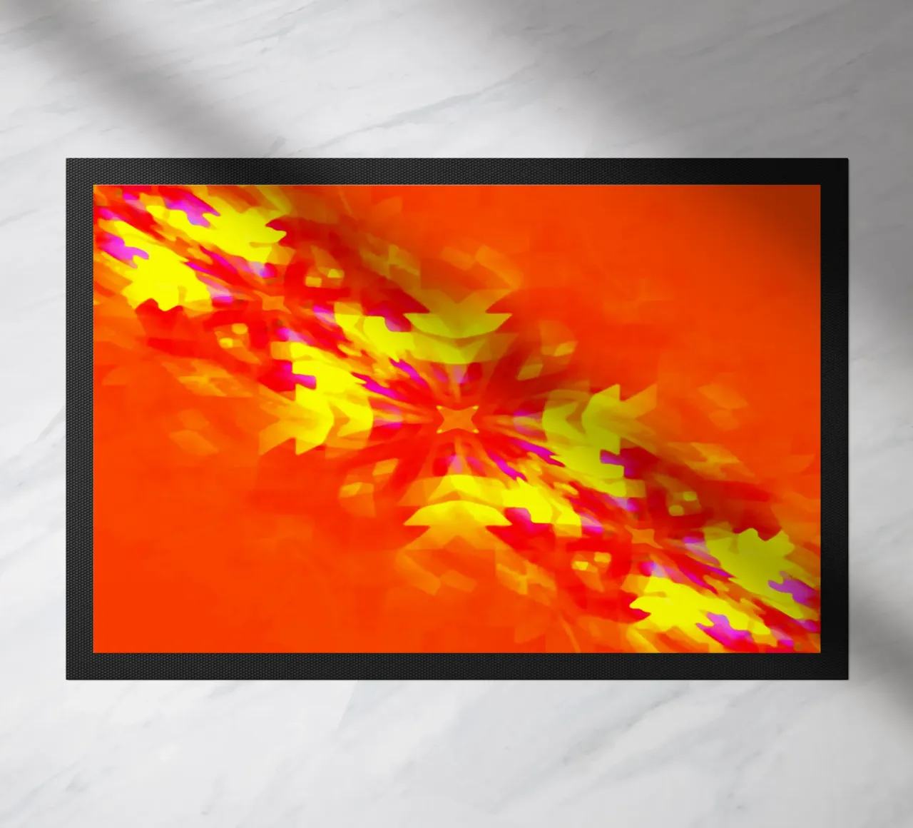 Illusion of glowing red squares, deformed + swirled diagonally doormat by Gürsel Yesil Digital Art