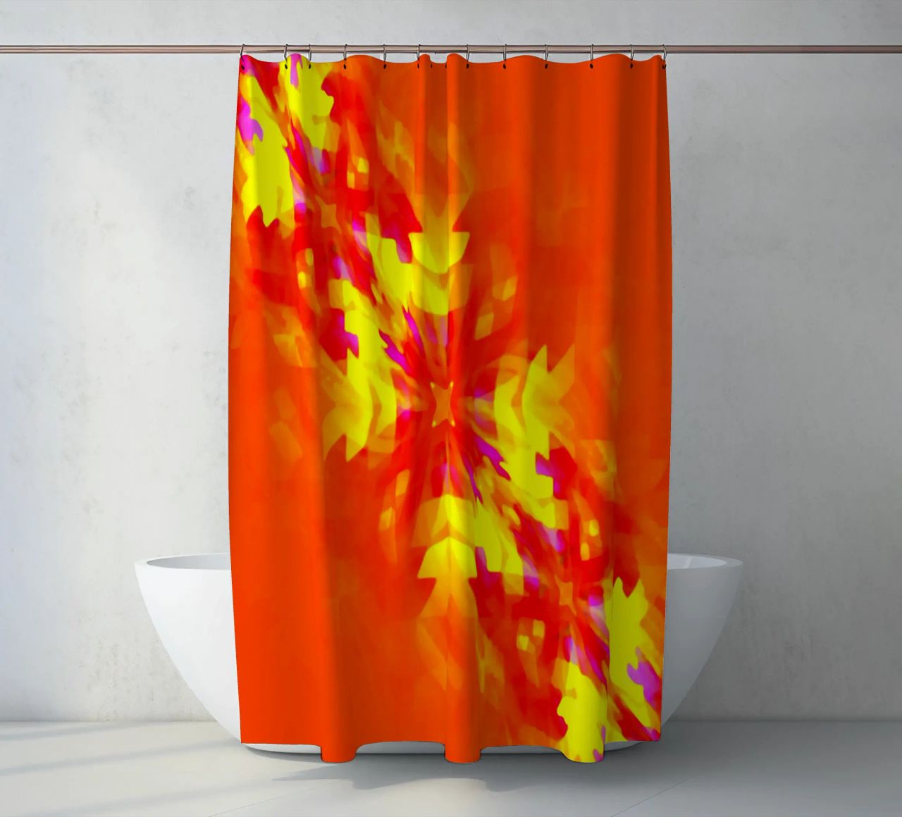 Illusion of glowing red squares, deformed + swirled diagonally shower curtain by Gürsel Yesil Digital Art