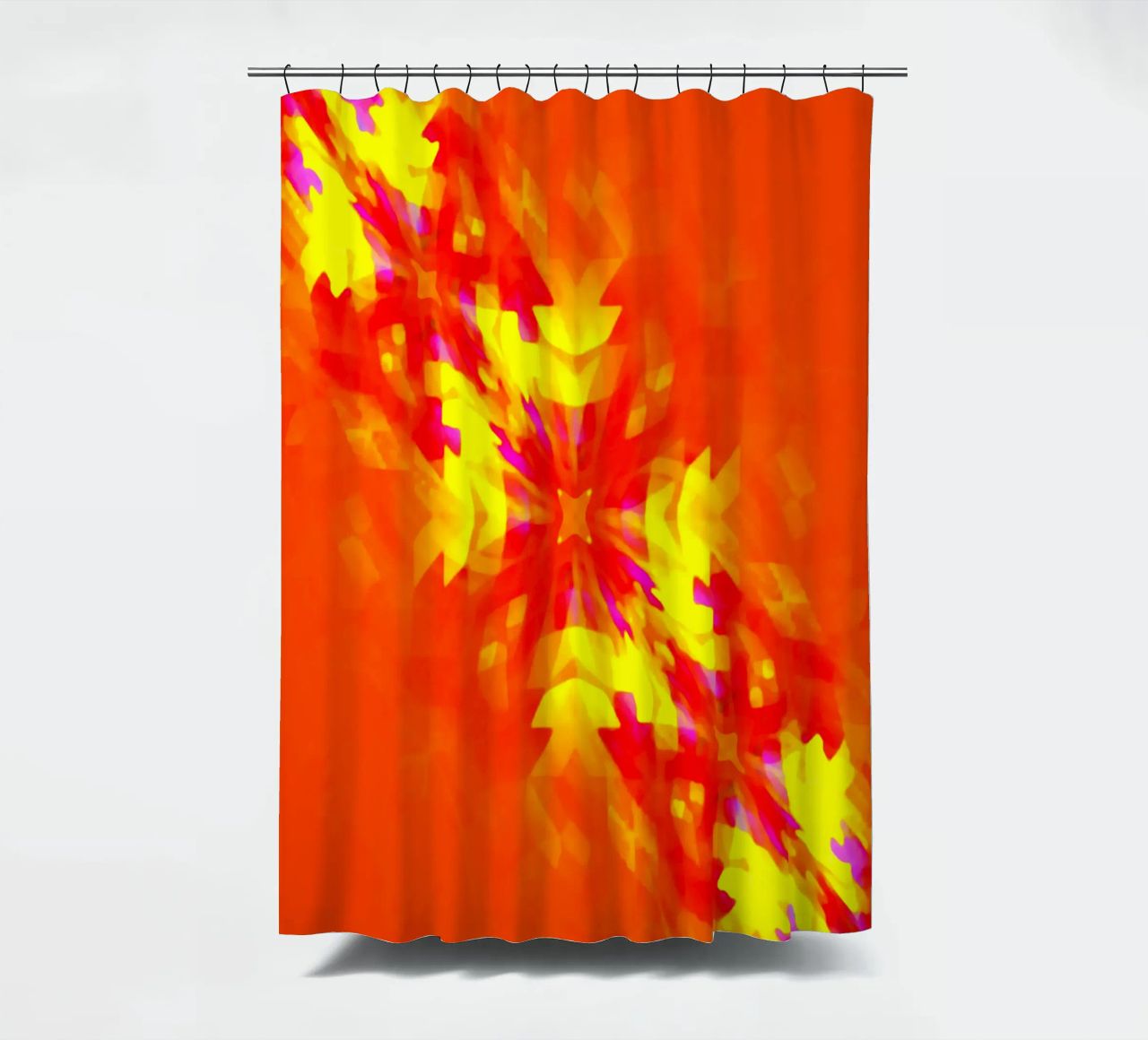 Illusion of glowing red squares, deformed + swirled diagonally shower curtain by Gürsel Yesil Digital Art
