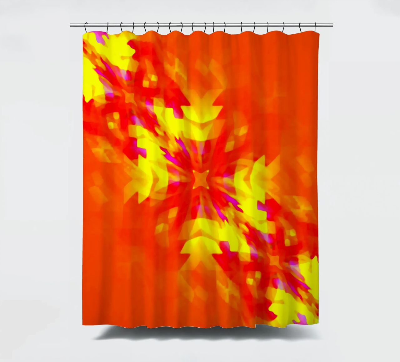 Illusion of glowing red squares, deformed + swirled diagonally shower curtain by Gürsel Yesil Digital Art
