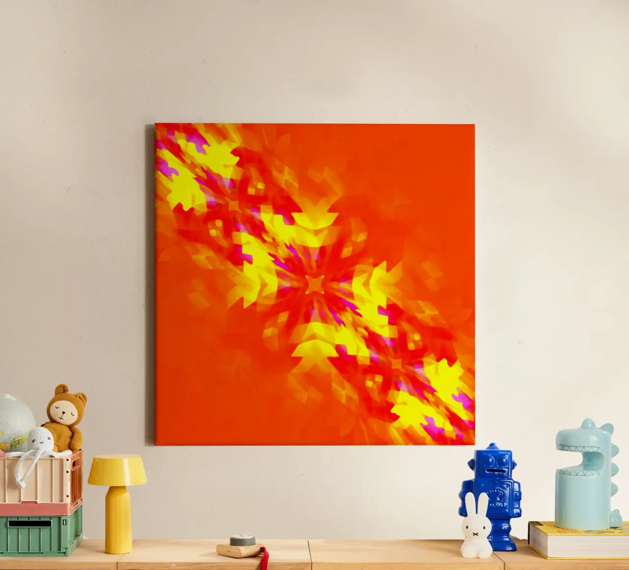 Illusion of glowing red squares, deformed + swirled diagonally canvas by Gürsel Yesil Digital Art