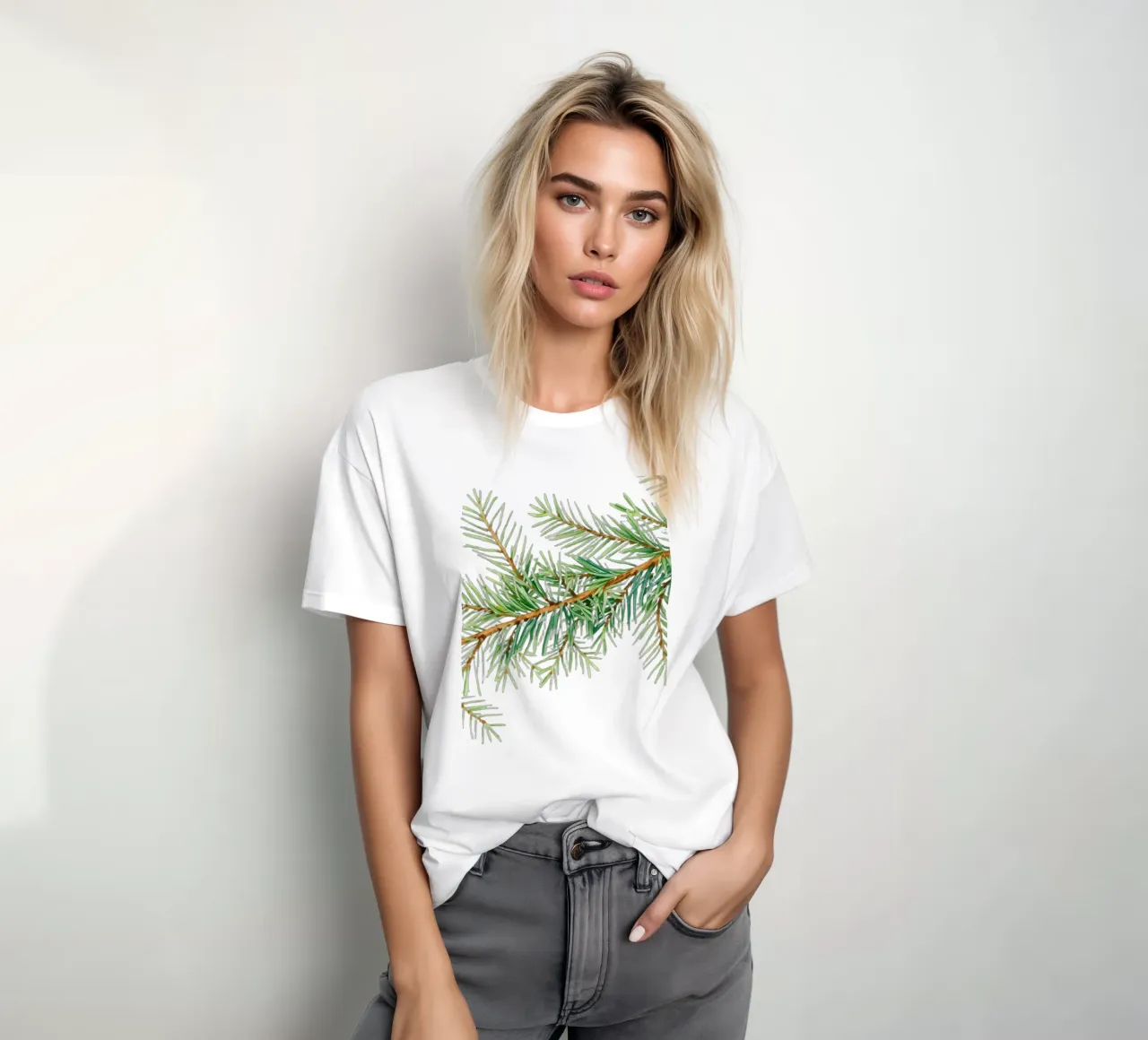Vue détaillée d'une branche fraîche de conifère t-shirt de DesignDoodle