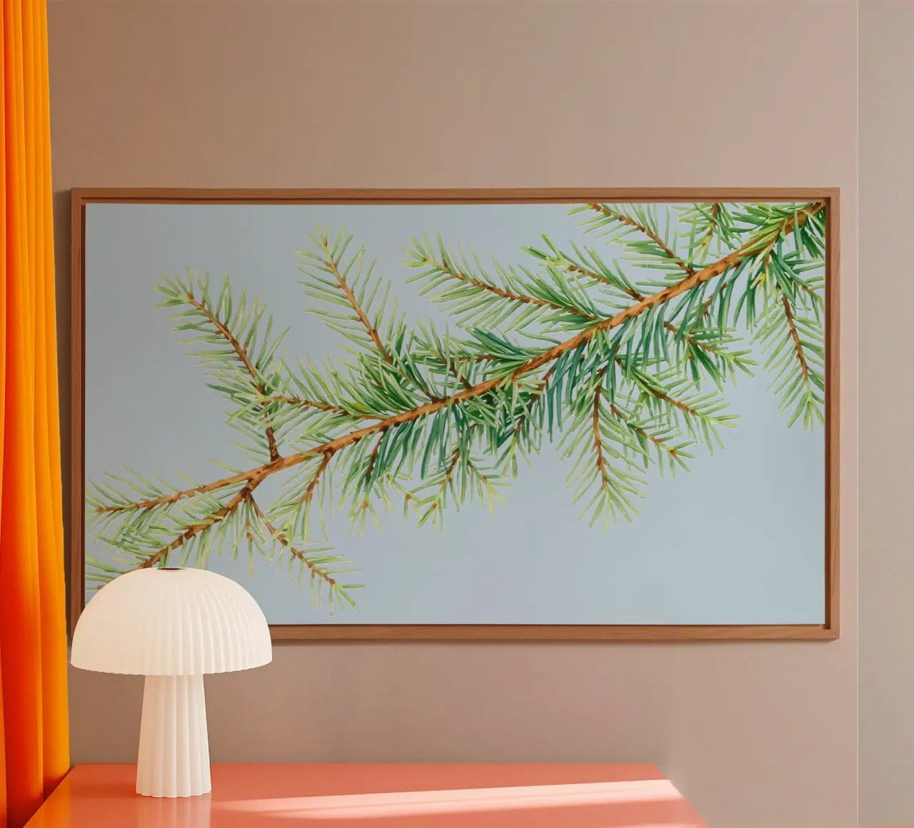 Vista dettagliata di un ramo sempreverde fresco alluminio dibond da DesignDoodle