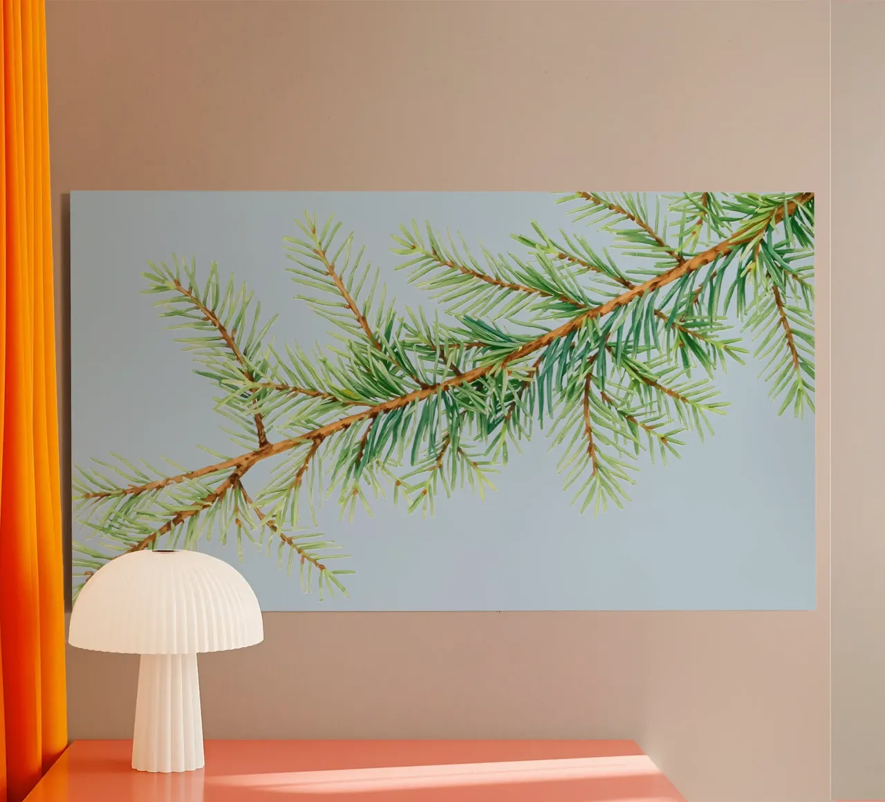 Vista dettagliata di un ramo sempreverde fresco alluminio dibond da DesignDoodle