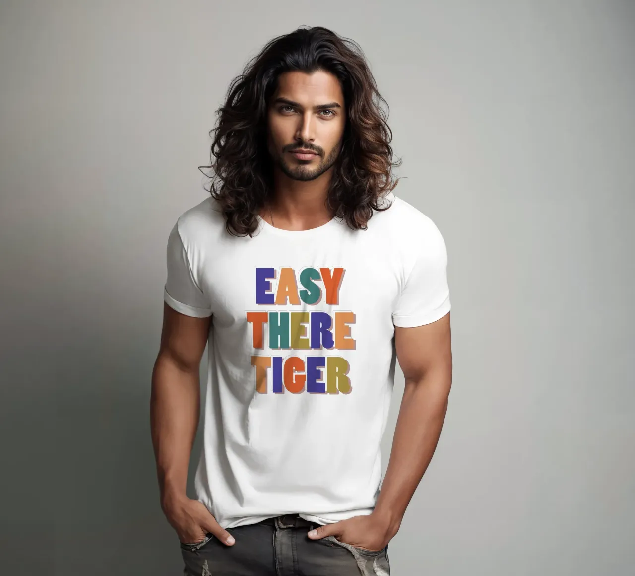 Easy There Tiger – Retro Fun Lettering Print t-shirt by showmemars
