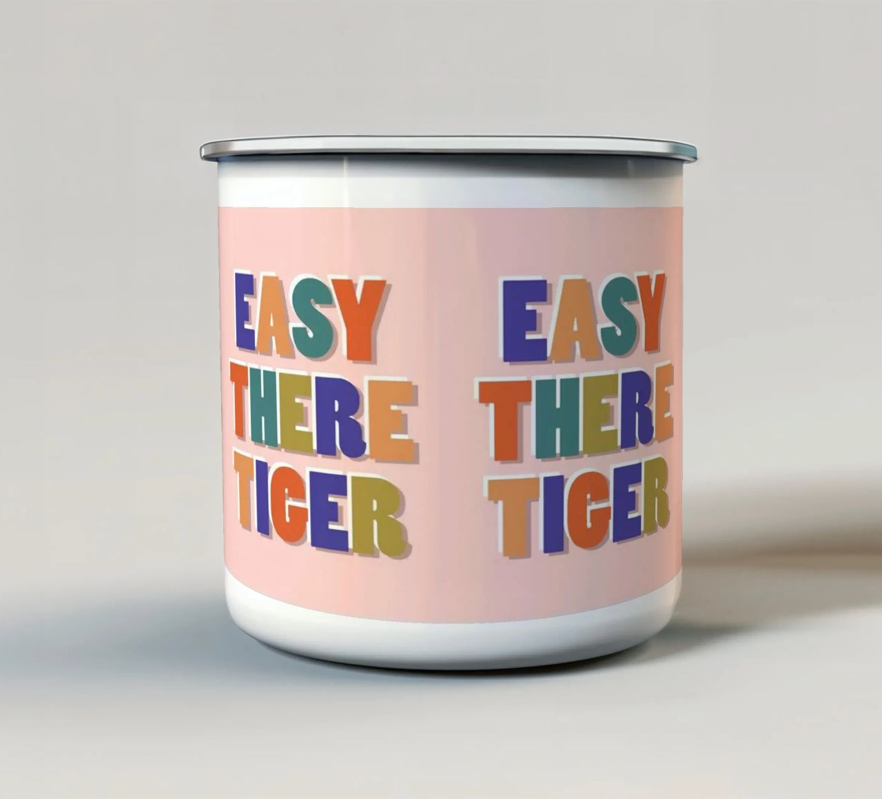 Easy There Tiger – Retro Fun Lettering Print enamel mug by showmemars