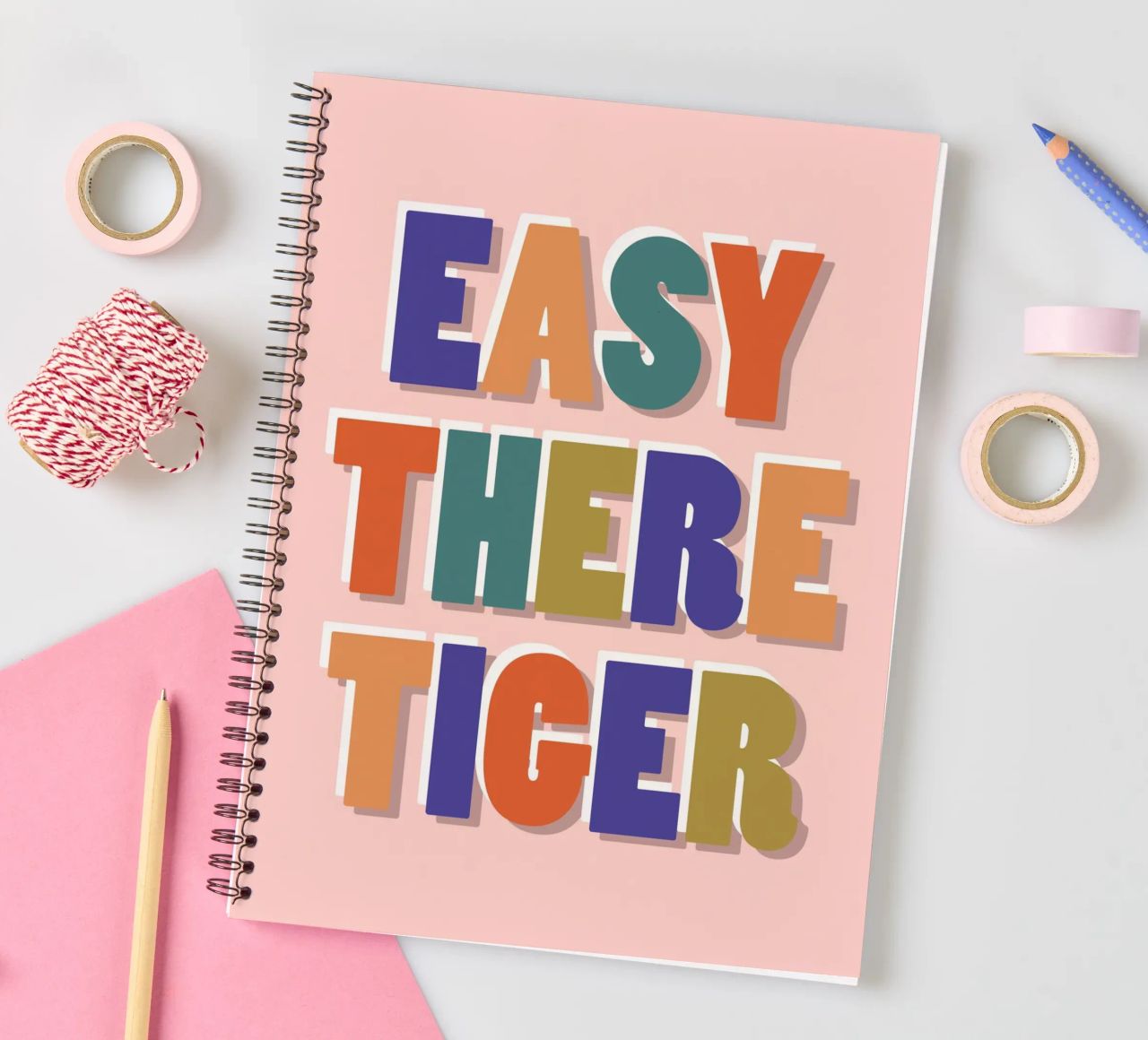 Easy There Tiger – Retro Fun Lettering Print spiral notebook by showmemars