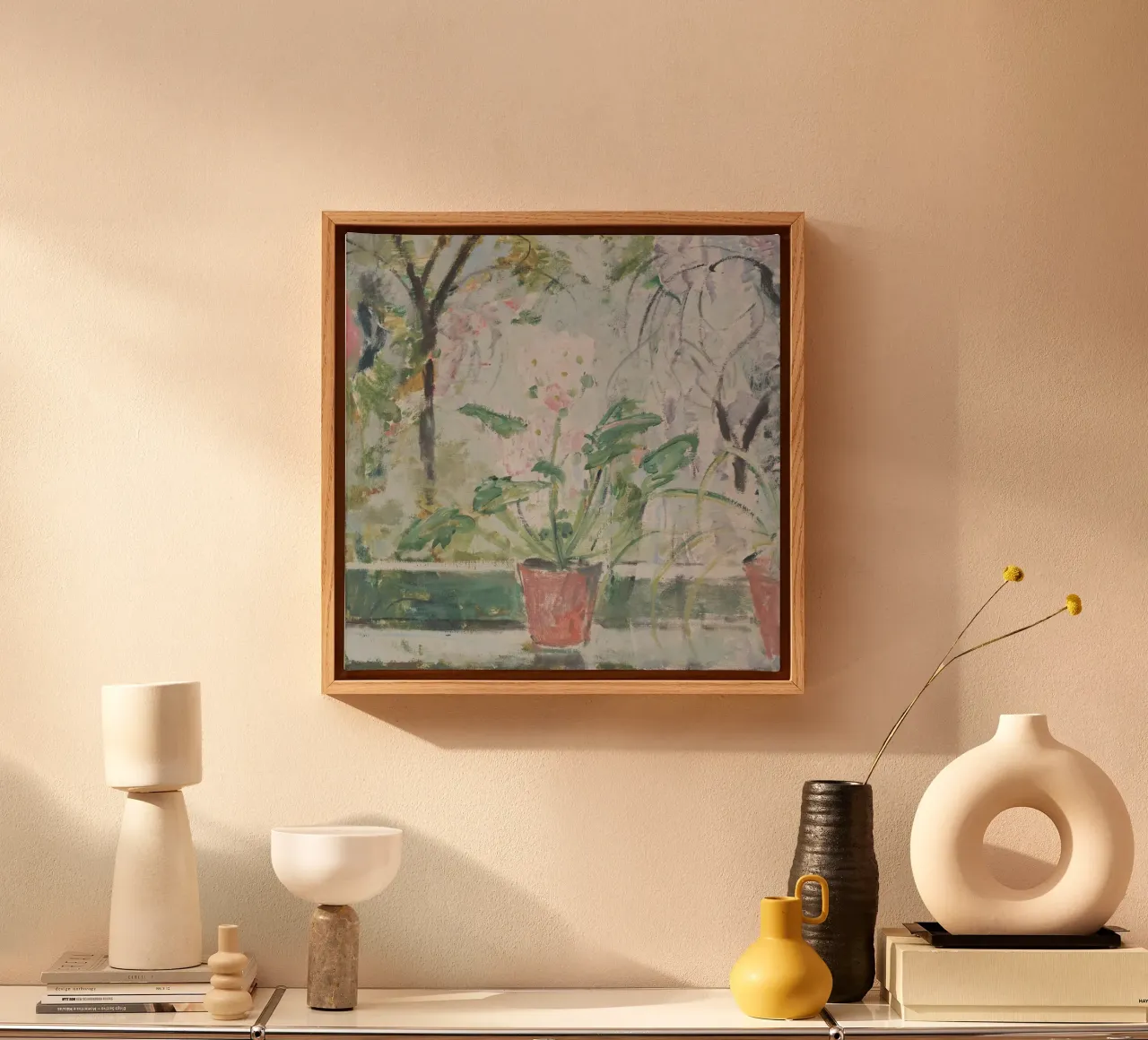 Blume am Fenster (Oskar Moll) tela con Cornice a cassetta da Second Canvas