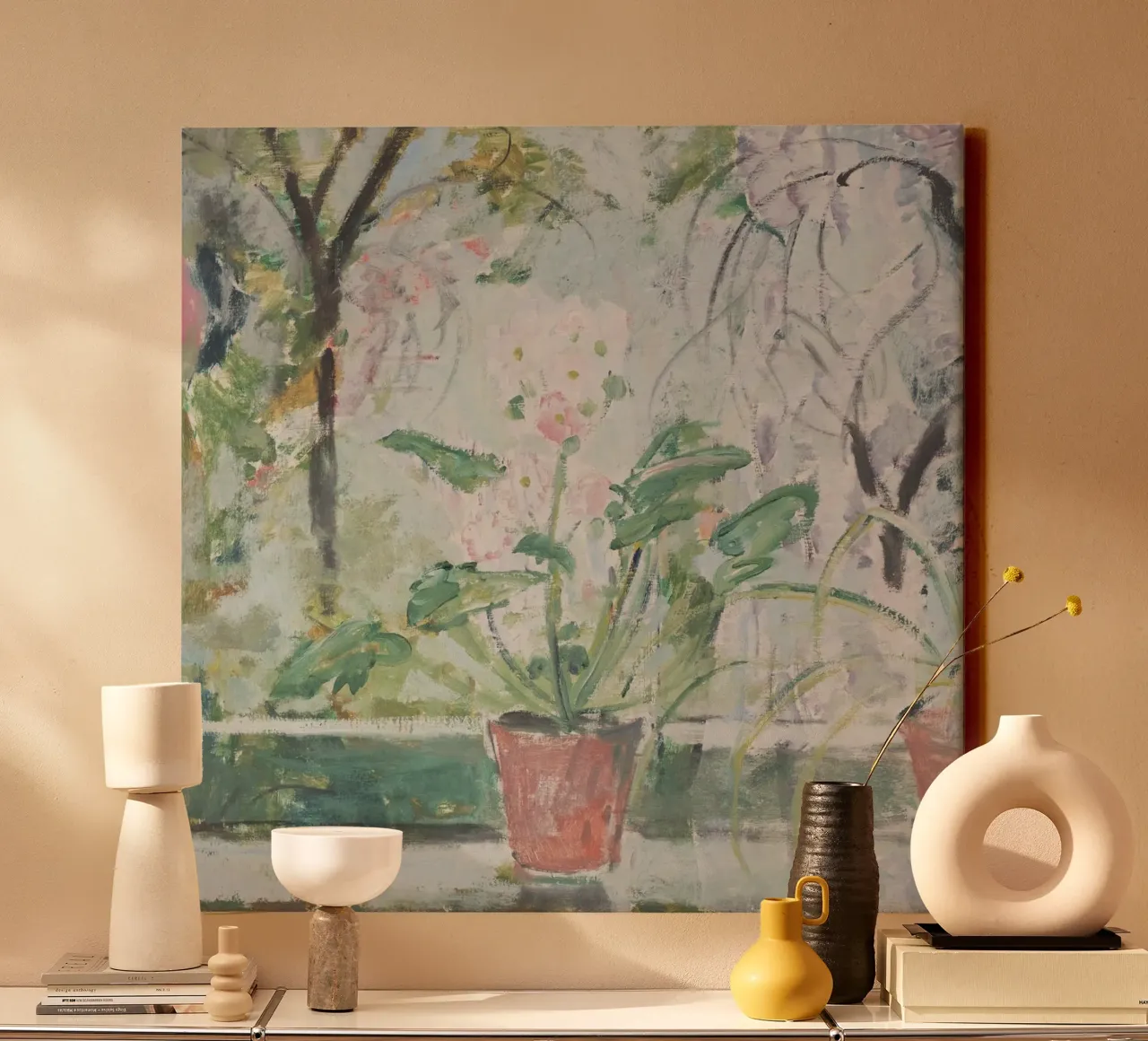 Blume am Fenster (Oskar Moll) tela con Cornice a cassetta da Second Canvas