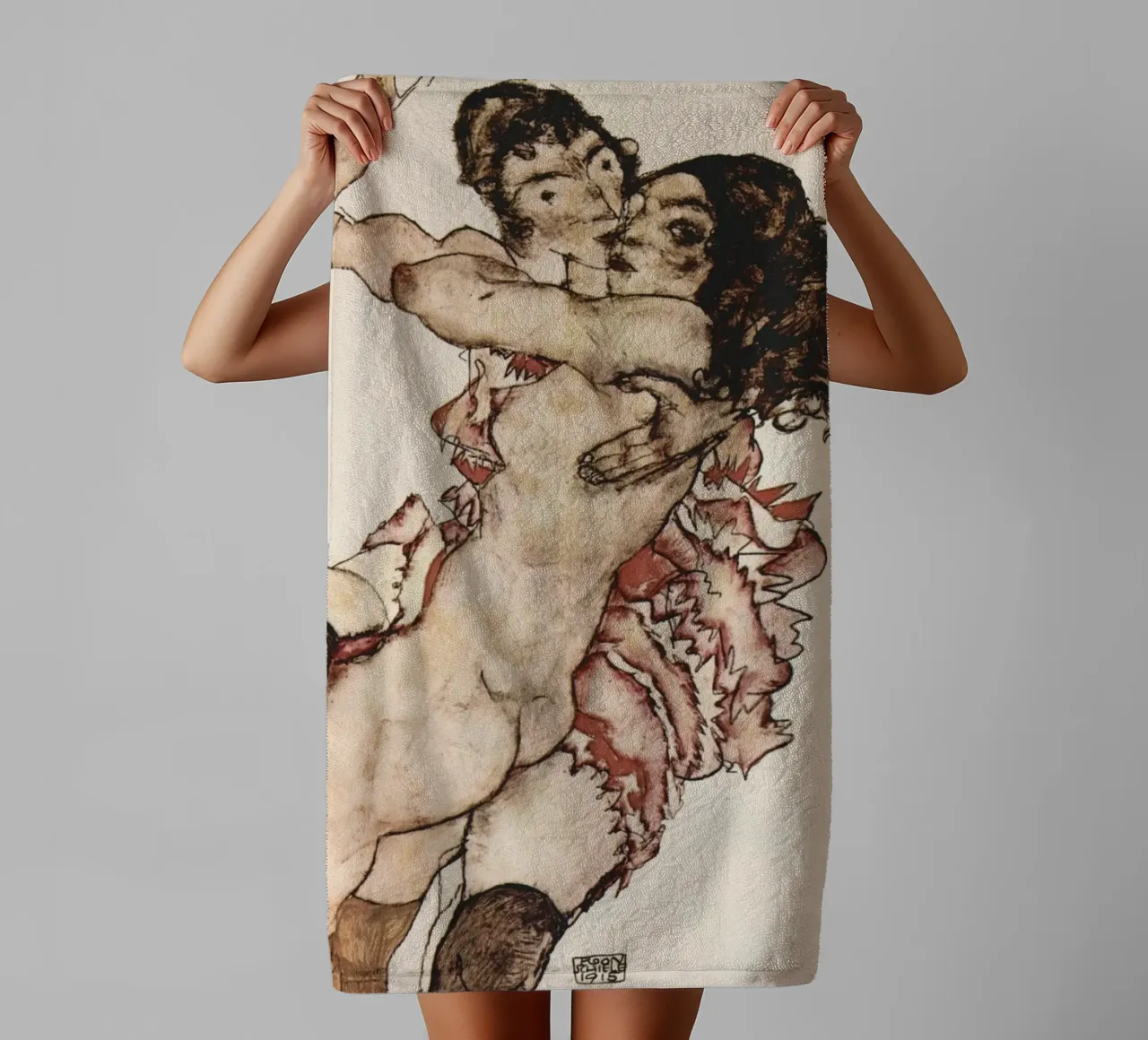 Egon Schiele - Coppia di donne che si abbracciano (1915) asciugamano da bagno da Wirla